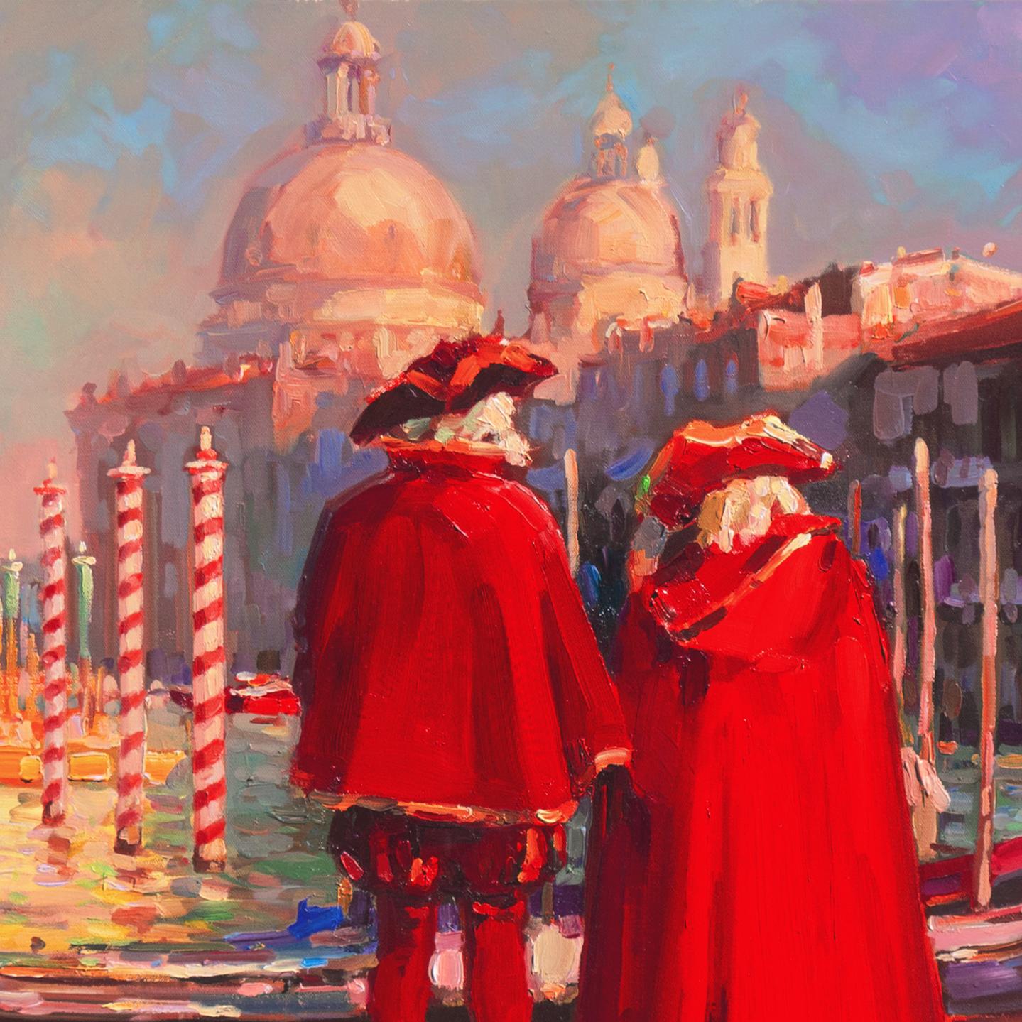 'Bal Masque, Venice', Venetian Vedute, Santa Maria della Salute, Masquerade, Oil - Realist Painting by Evgeny & Lydia Baranov