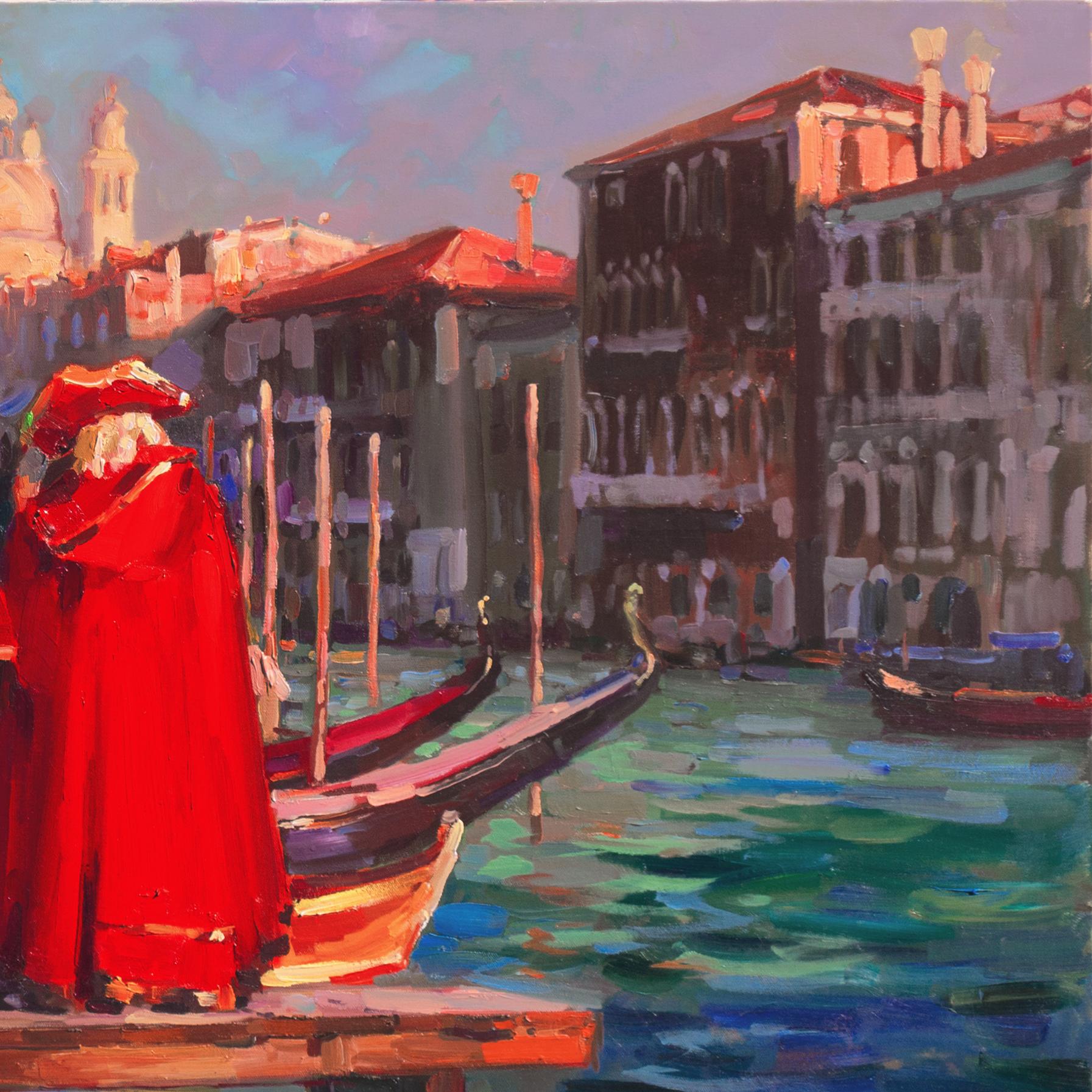 'Bal Masque, Venice', Venetian Vedute, Santa Maria della Salute, Masquerade, Oil For Sale 3