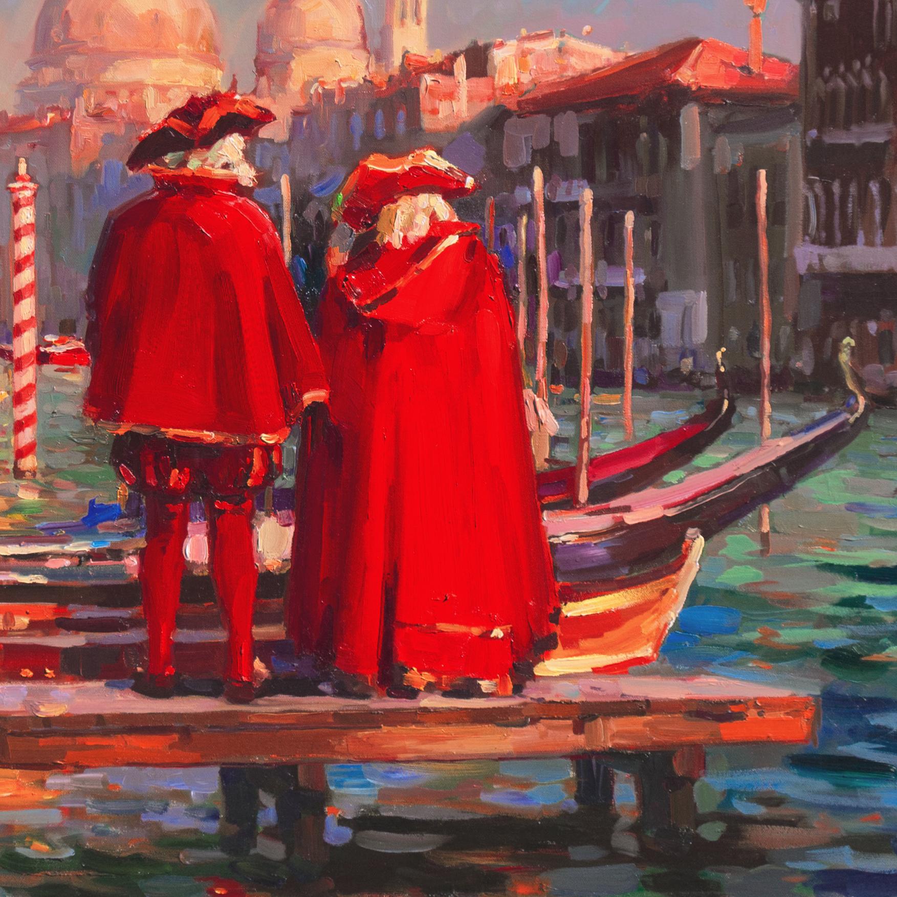 'Bal Masque, Venice', Venetian Vedute, Santa Maria della Salute, Masquerade, Oil For Sale 1