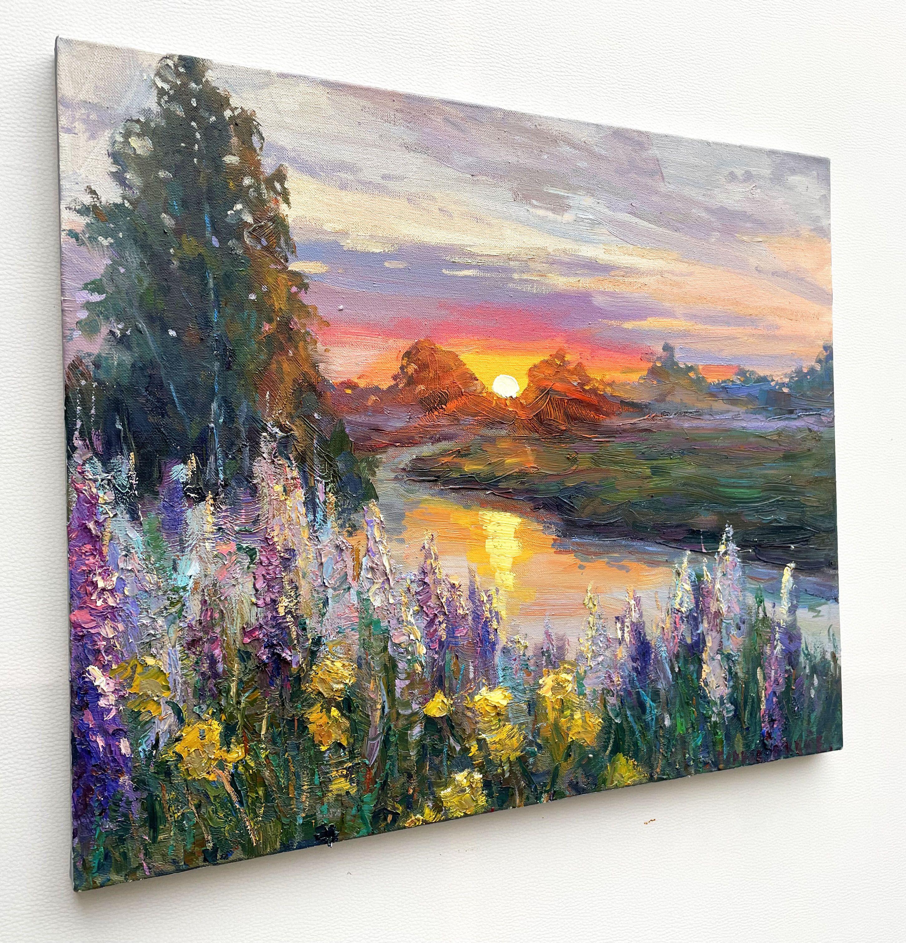 Sunset by the river, Painting, Oil on Canvas For Sale 1