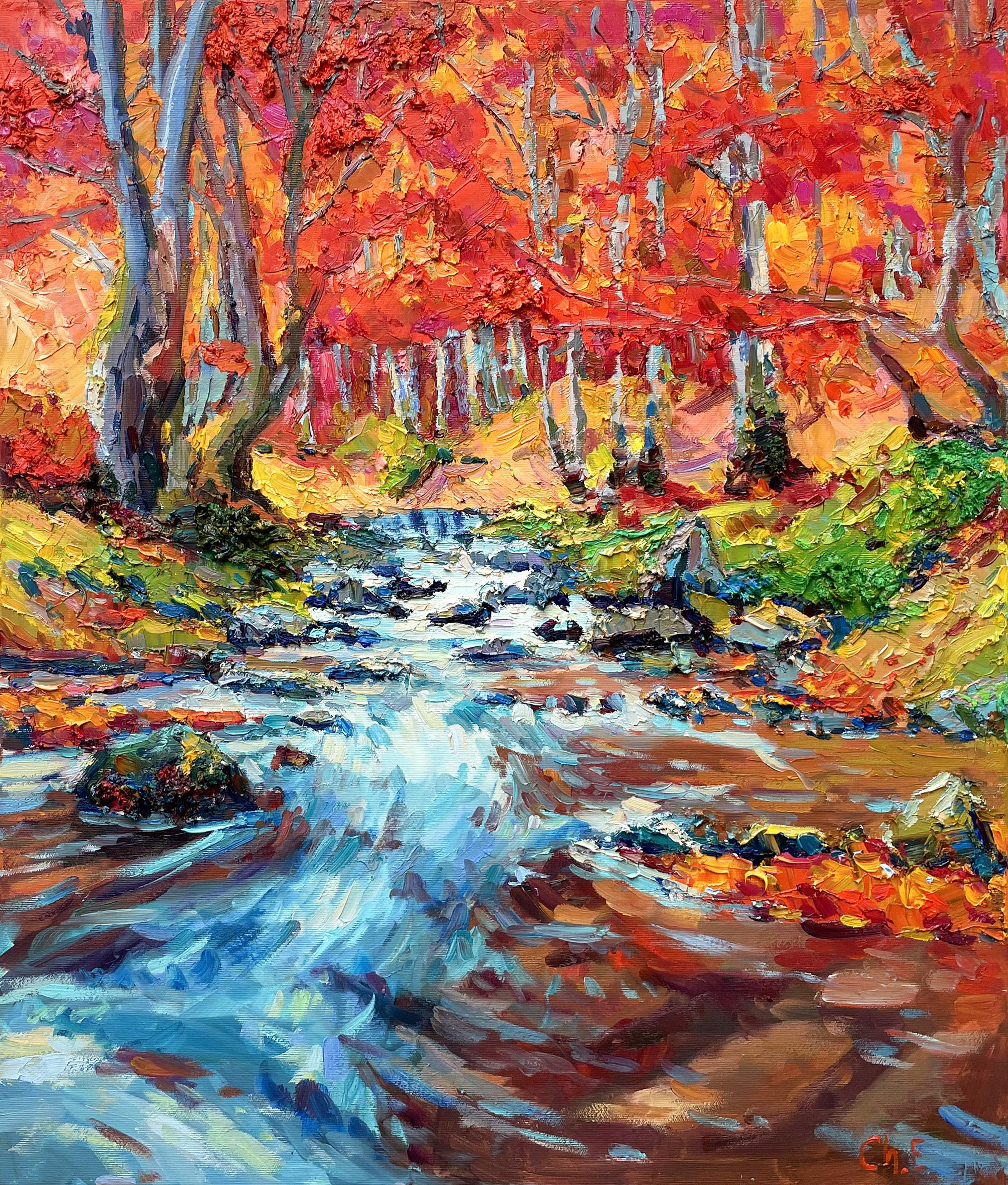 Evgeny Chernyakovsky Landscape Painting - "Autumn River"