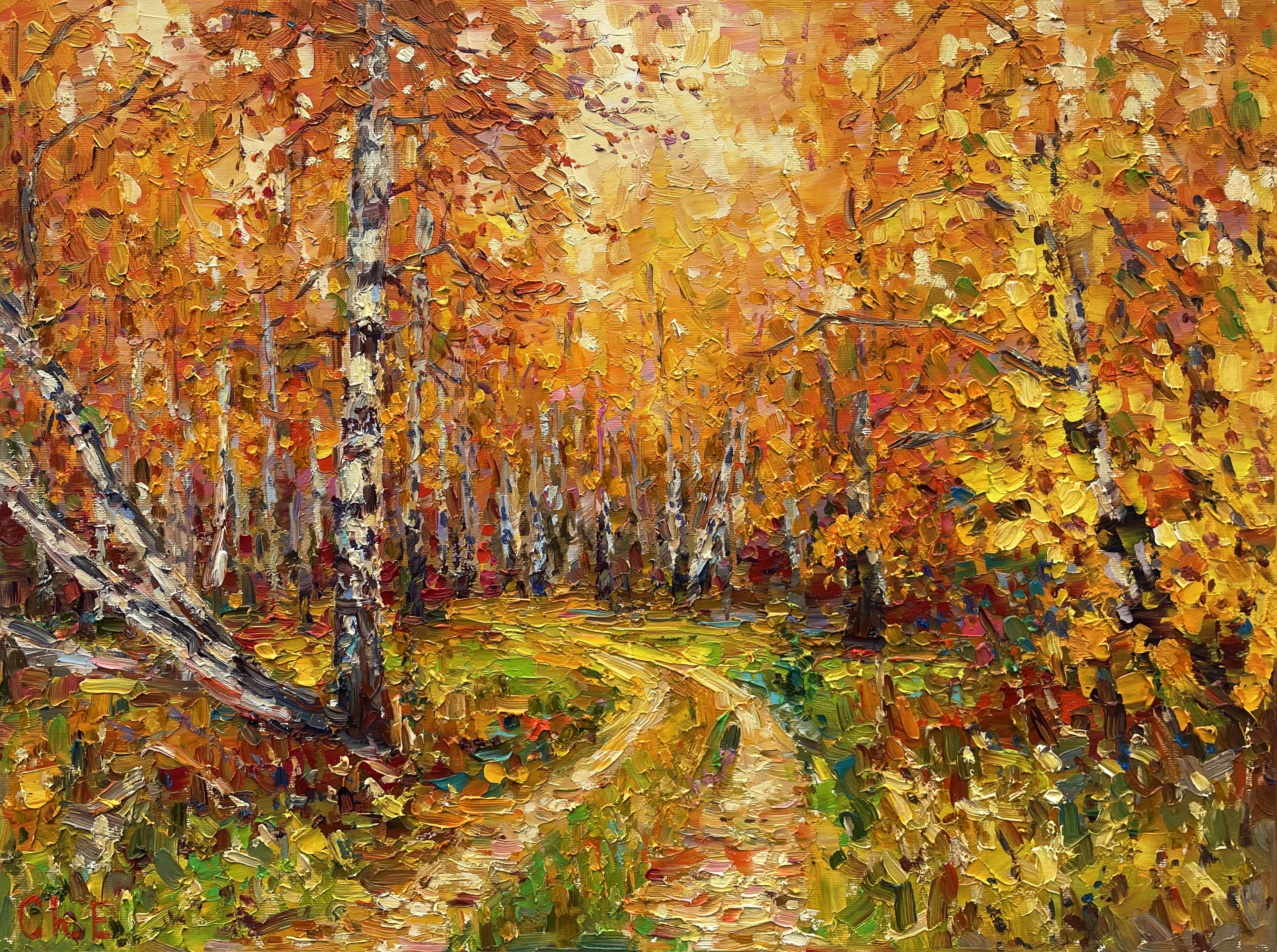 Evgeny Chernyakovsky Landscape Painting - "Birch forest"