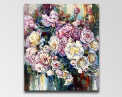 Mazzo di peonie, dipinto di paesaggio, olio su tela, 2024