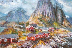 Evening City of Norway, Impressionist Landscape Painting, Oil on Canvas