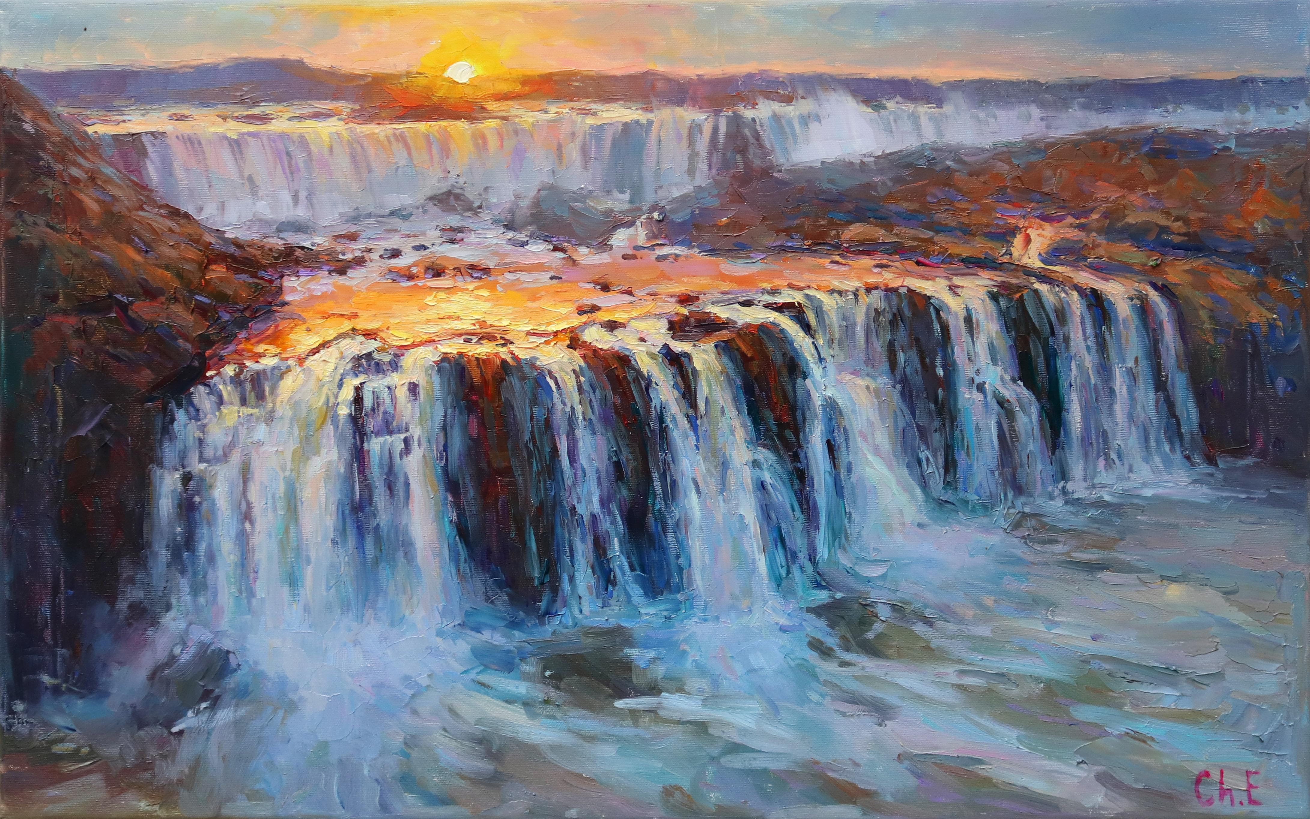 Landscape Painting de Evgeny Chernyakovsky - "Cascada nocturna"
