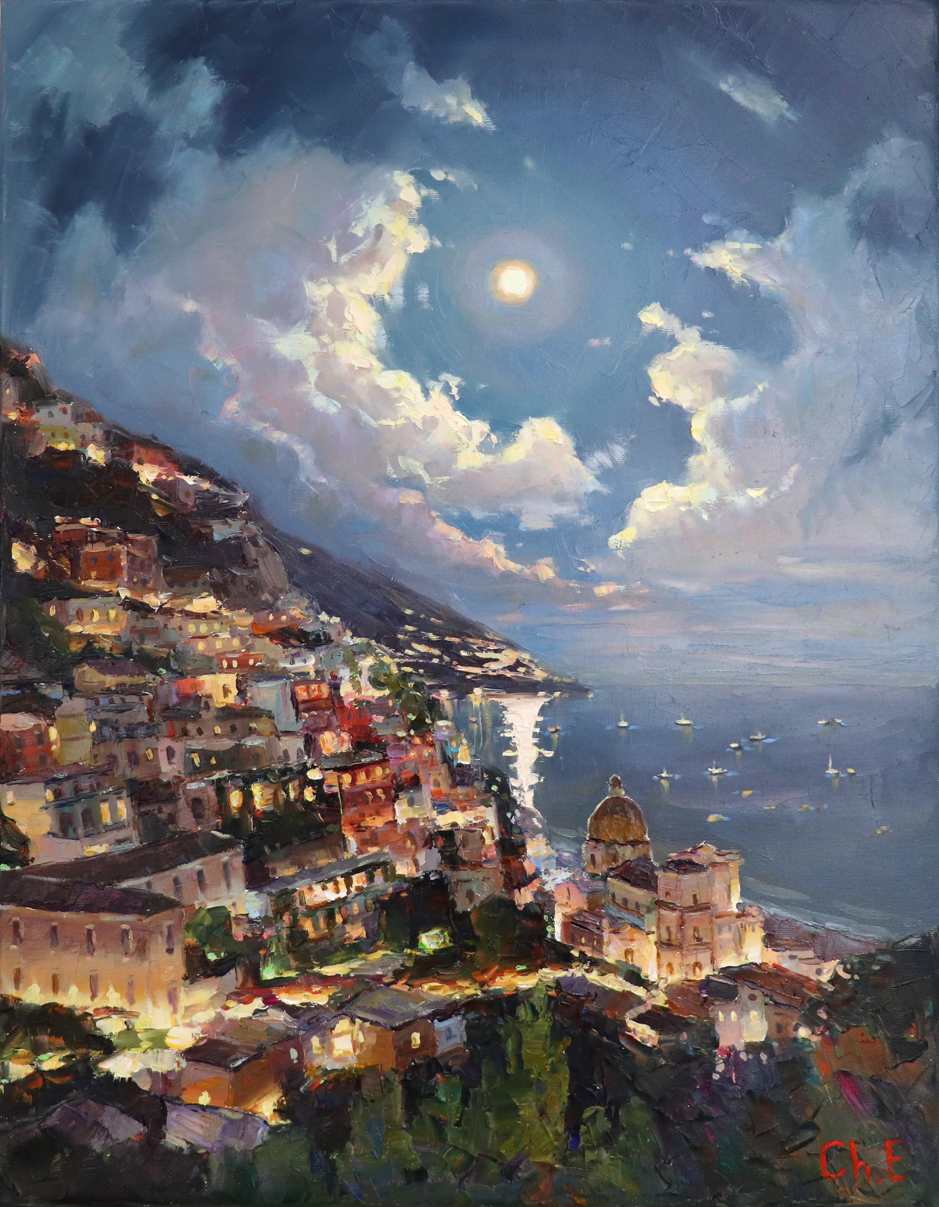 Evgeny Chernyakovsky Landscape Painting - "Moonlit sky"