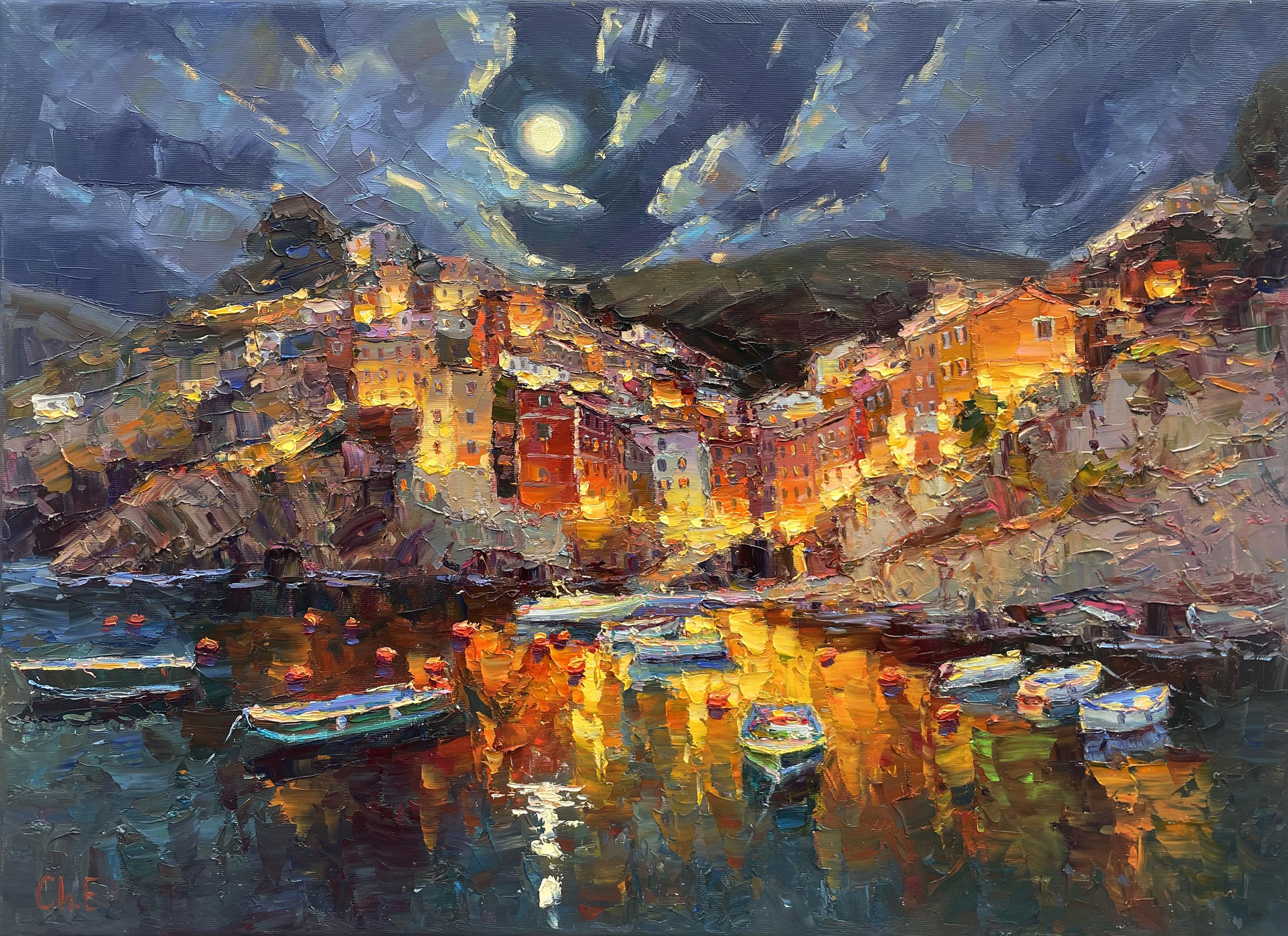 Evgeny Chernyakovsky Landscape Painting - "Night city"