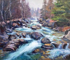 « River 3 », peinture de paysage originale, huile sur toile, 2023