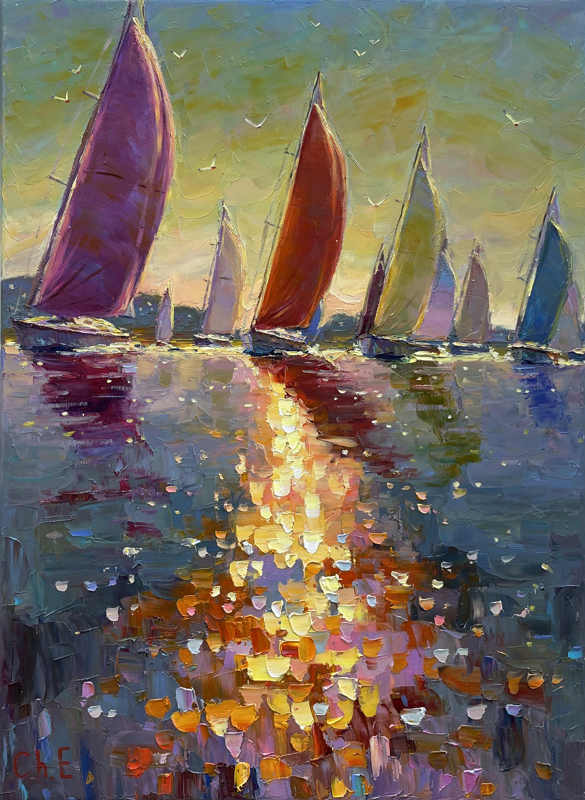 Evgeny Chernyakovsky Landscape Painting - "Sailing regatta"