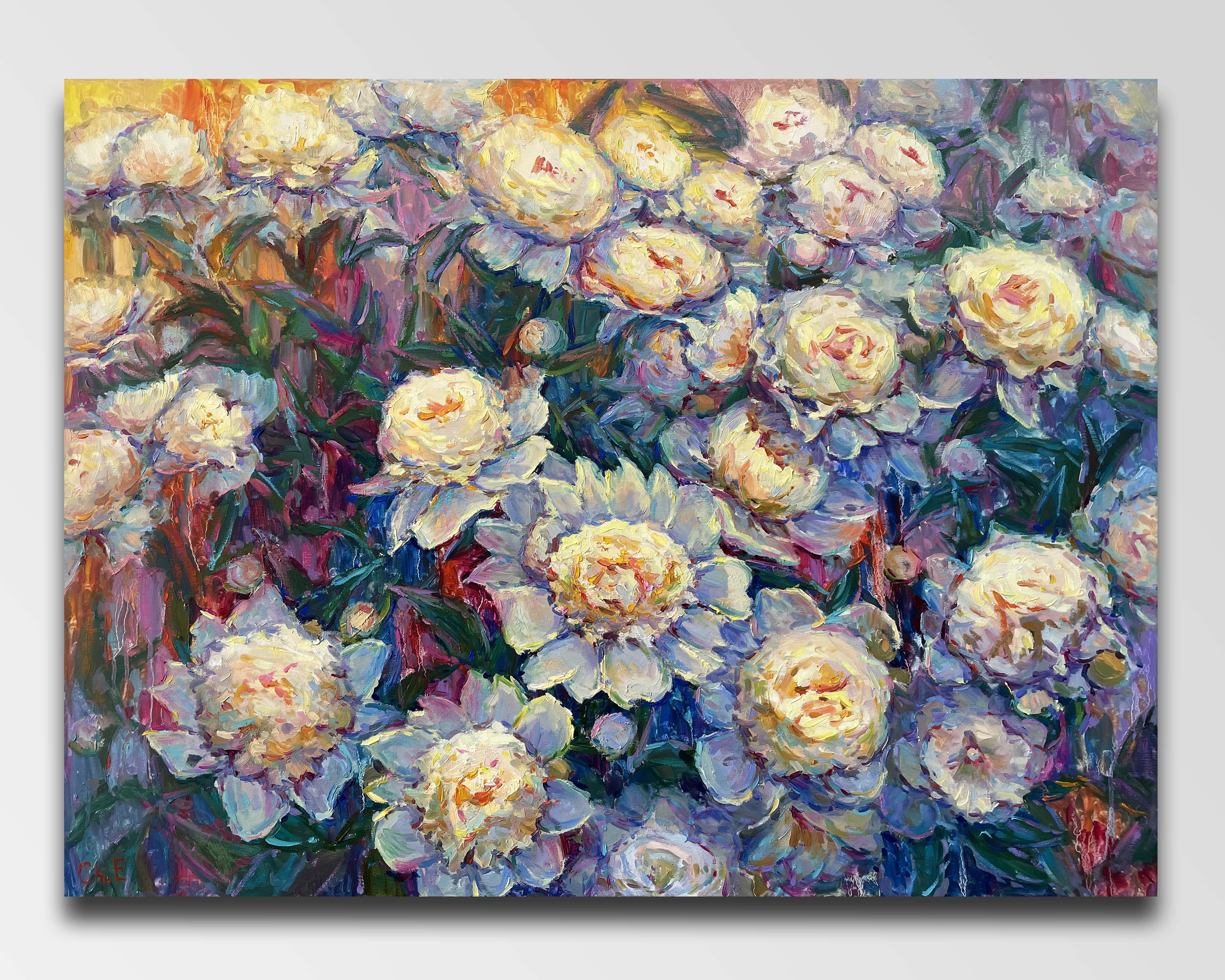 Evgeny Chernyakovsky Landscape Painting - "White Peonies"
