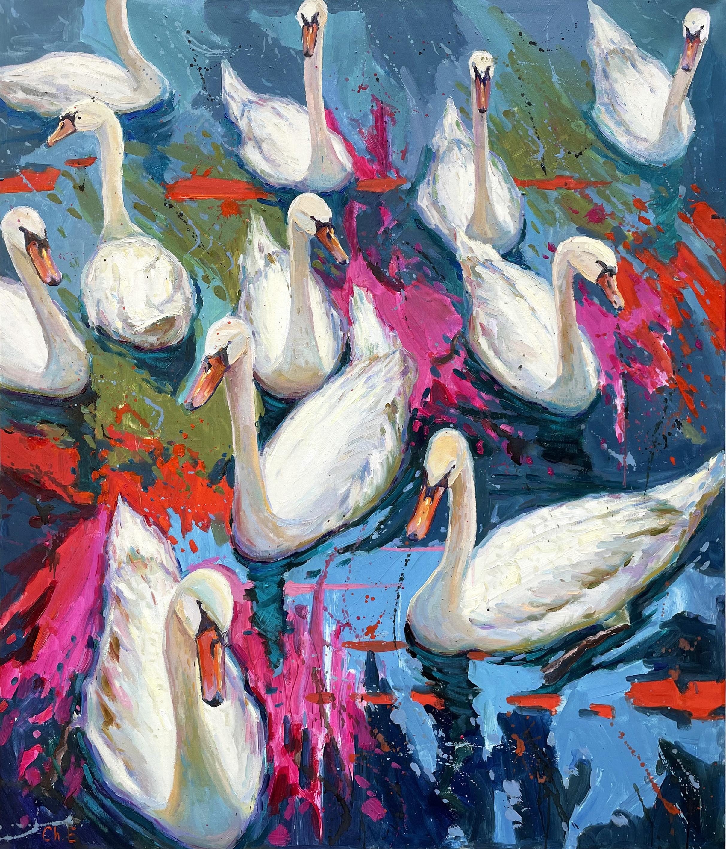 Evgeny Chernyakovsky Animal Painting - "White swans"