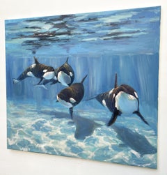 A pod of Killer Whale, Painting, Oil on Canvas