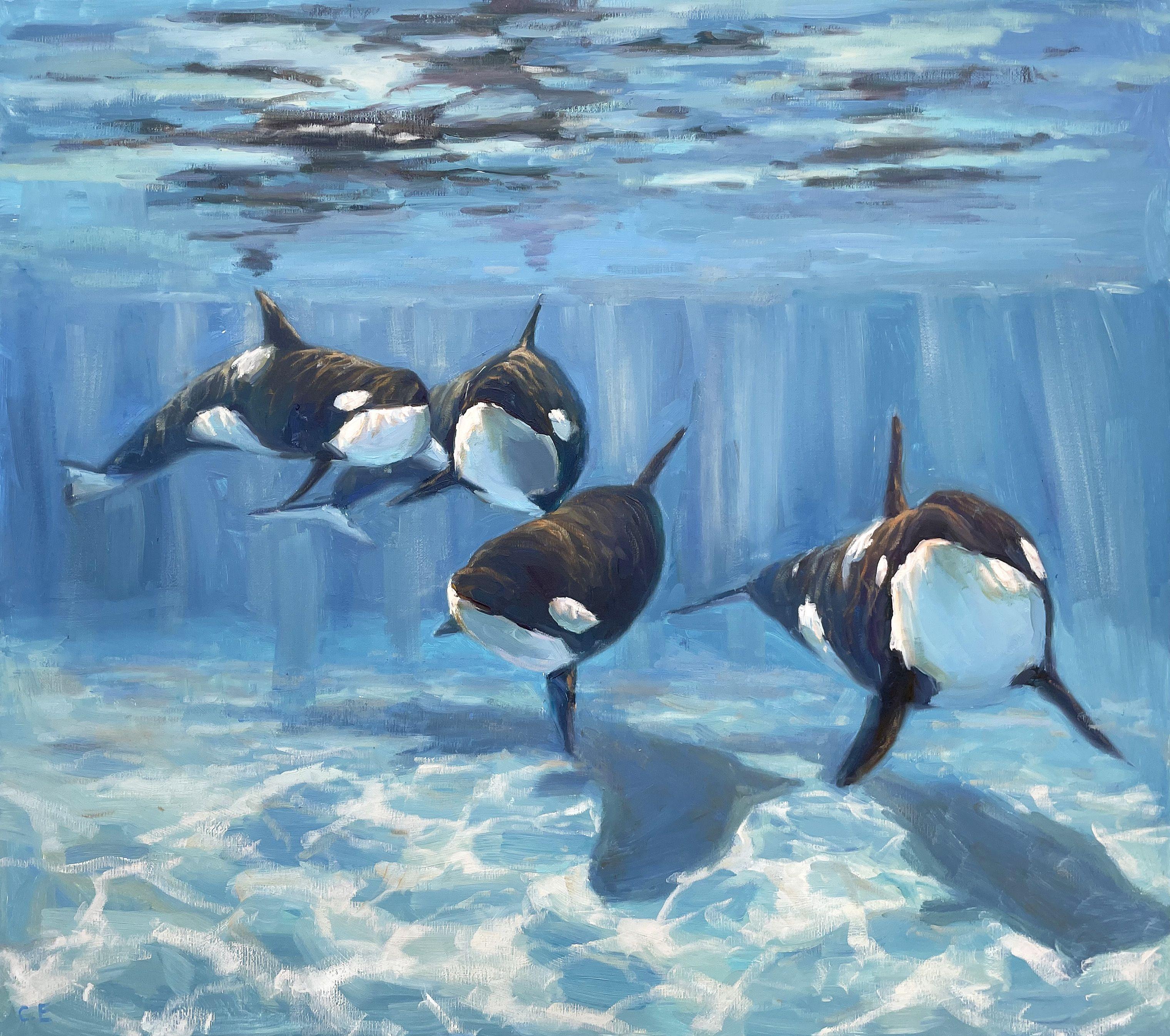 A Pod of Killer Whale, Gemälde, Öl auf Leinwand – Painting von Evgeny Chernyakovsky