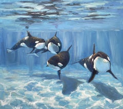 A pod of Killer Whale, Painting, Oil on Canvas