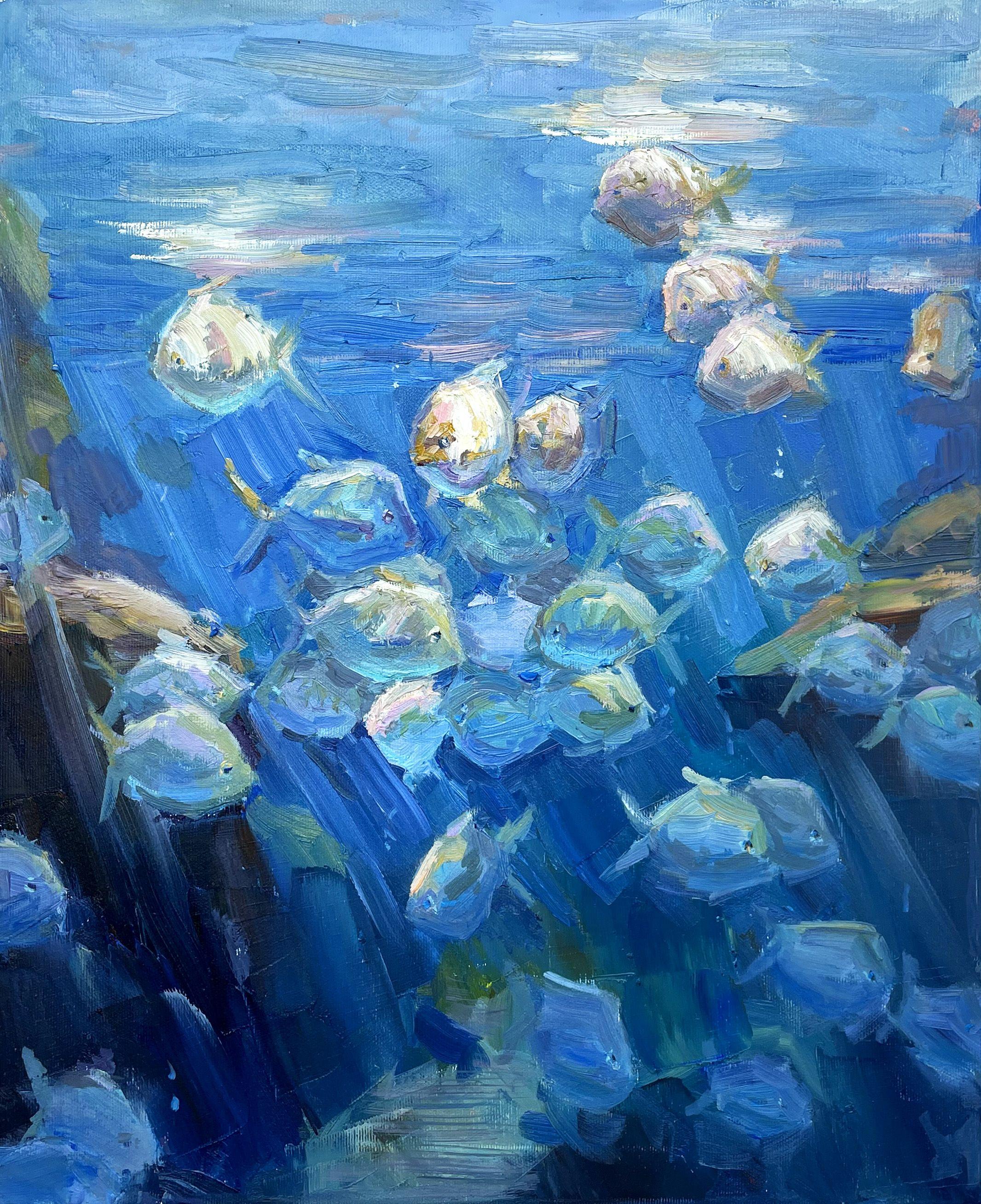 Aquarium, peinture sur toile - Painting de Evgeny Chernyakovsky