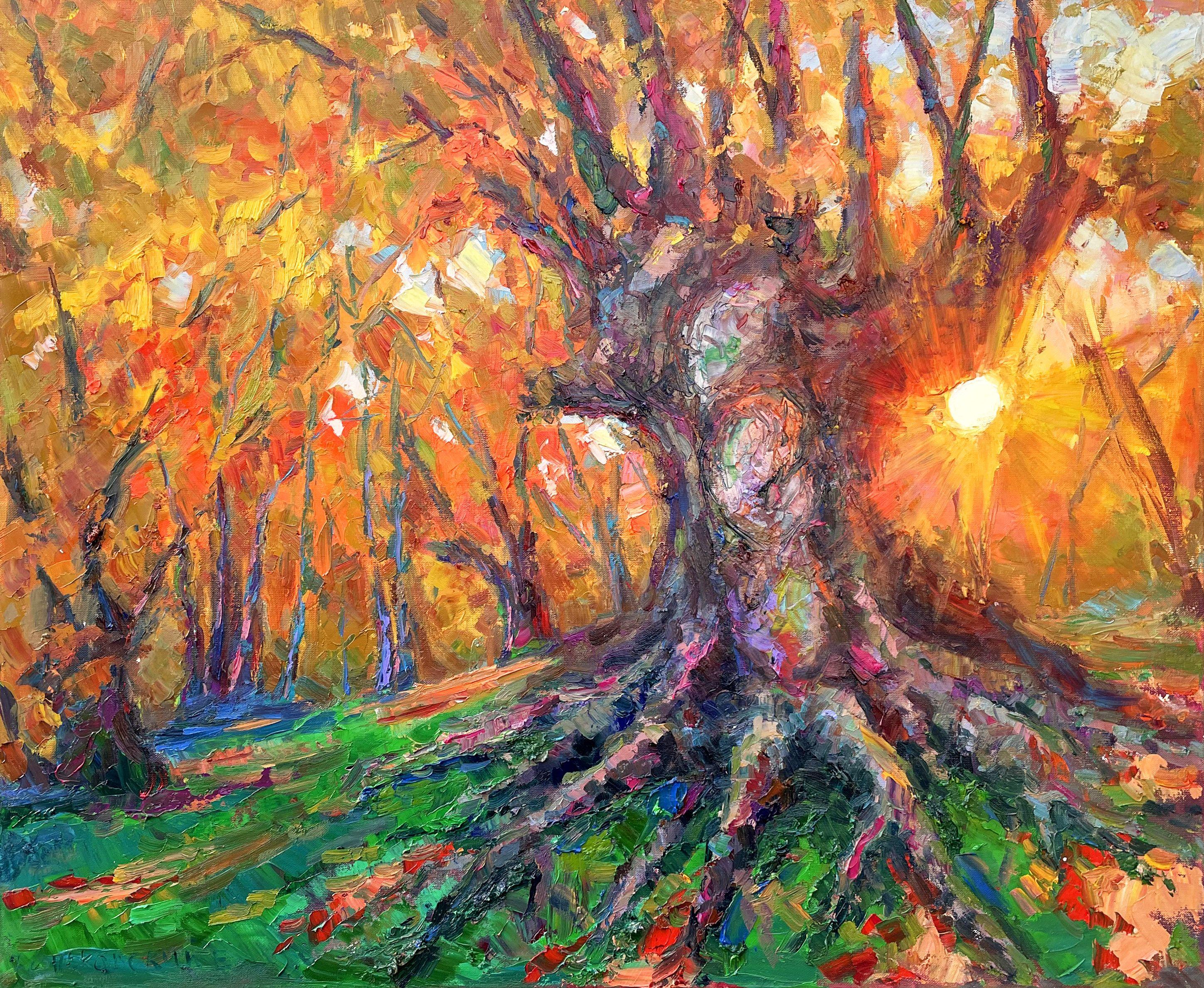 Original Oil painting by Ukrainian artist Evgeny Chernyakovsky "Autumn forest" 75.0 X 90.0 CM / 29.5 X 35.4 IN HIGH QUALITY oil on canvas Signed on the front and back Dated 2022 Good condition GUARANTEE OF AUTHENTICITY :: Painting :: Impressionist