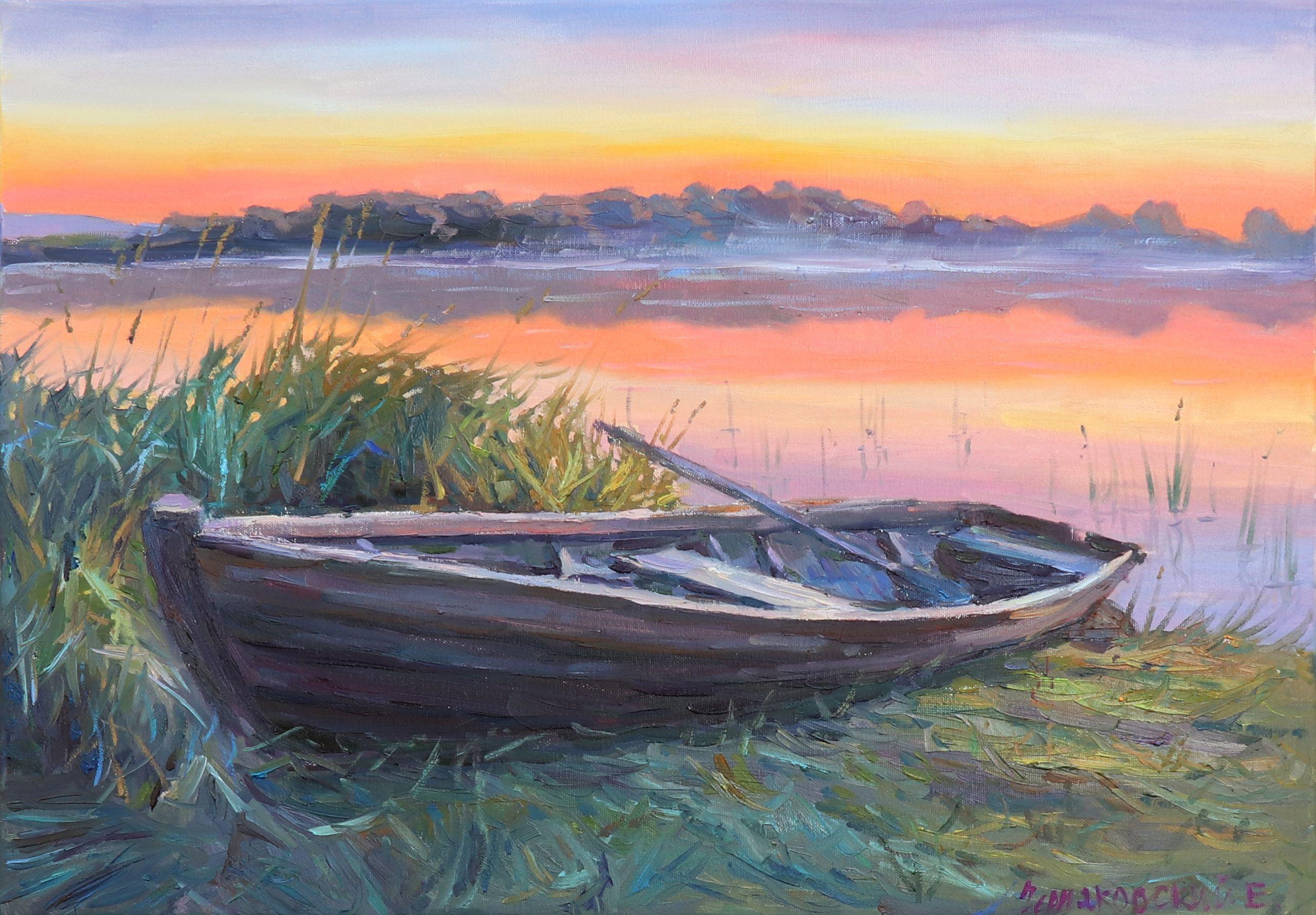 Original Oil painting by Ukrainian artist Evgeny Chernyakovsky    "Boat"  50.0 X 70.0 CM / 19.6 X 27.5 IN  HIGH QUALITY oil on canvas  Signed on the front and back  Dated 2023  Good condition  GUARANTEE OF AUTHENTICITY   :: Painting :: Impressionist