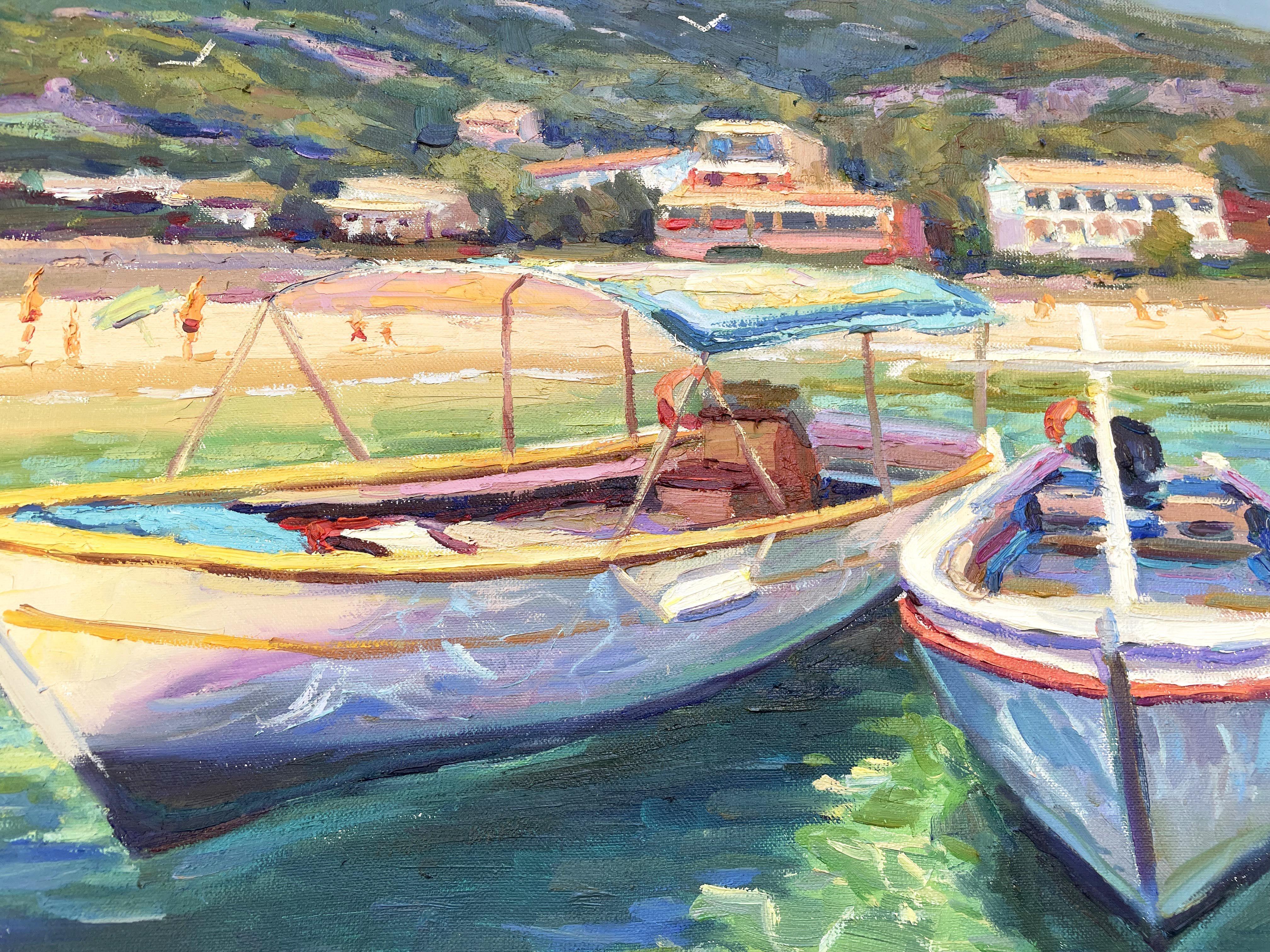 Boats, Gemälde, Öl auf Leinwand im Angebot 1