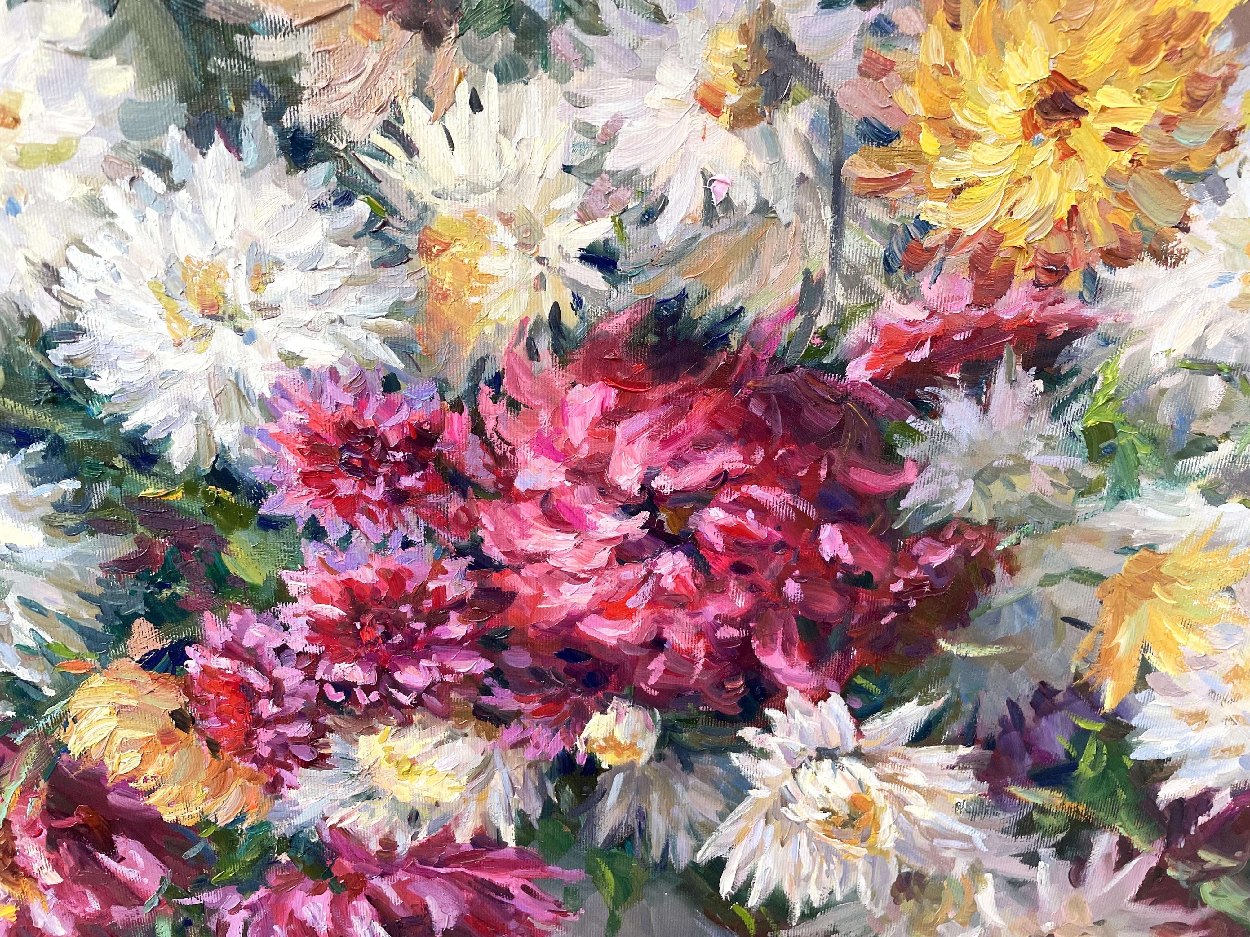 Bouquet of flowers, Painting, Oil on Canvas For Sale 3