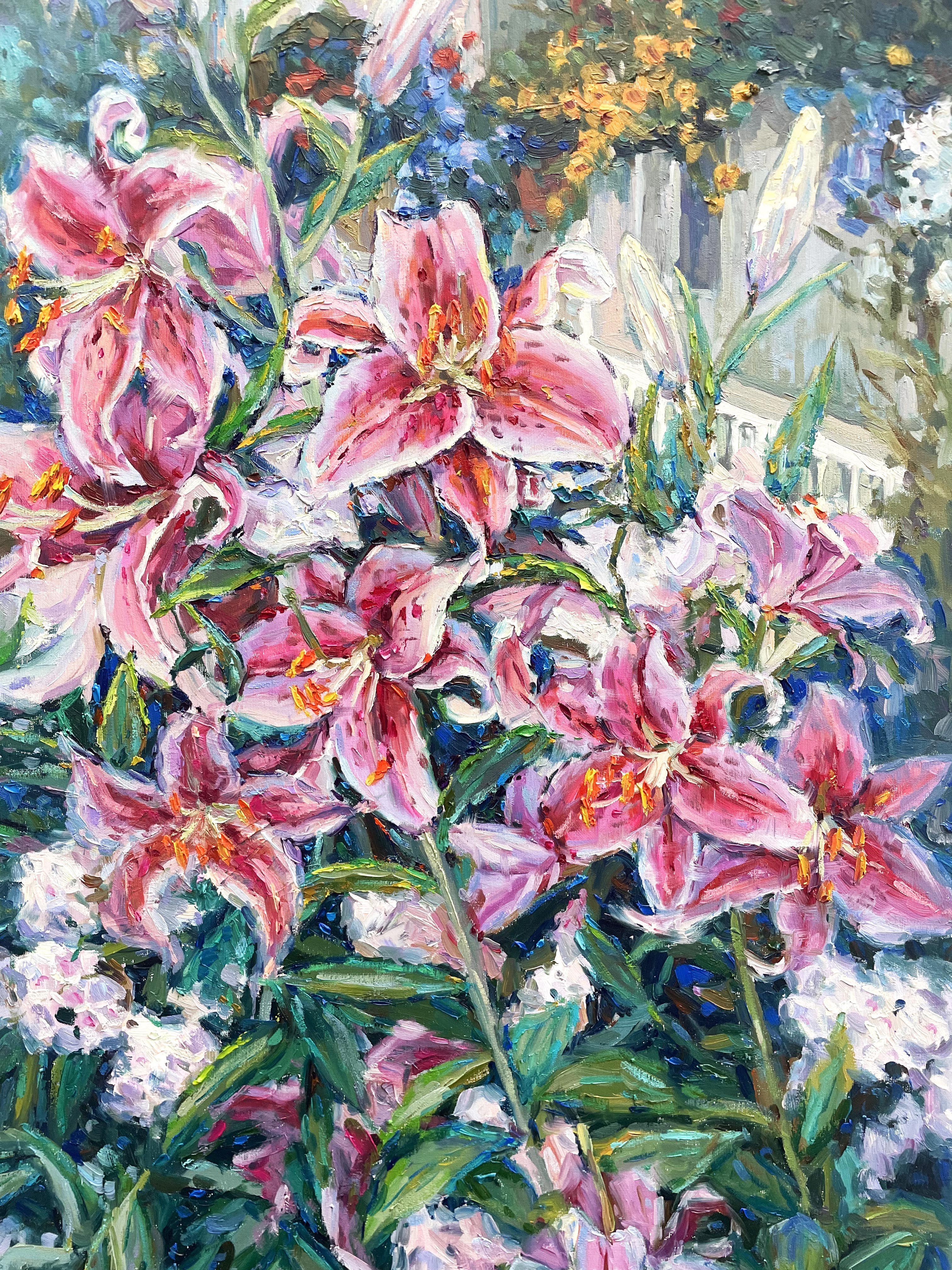 Bush of Red lilies, Painting, Oil on Canvas For Sale 1