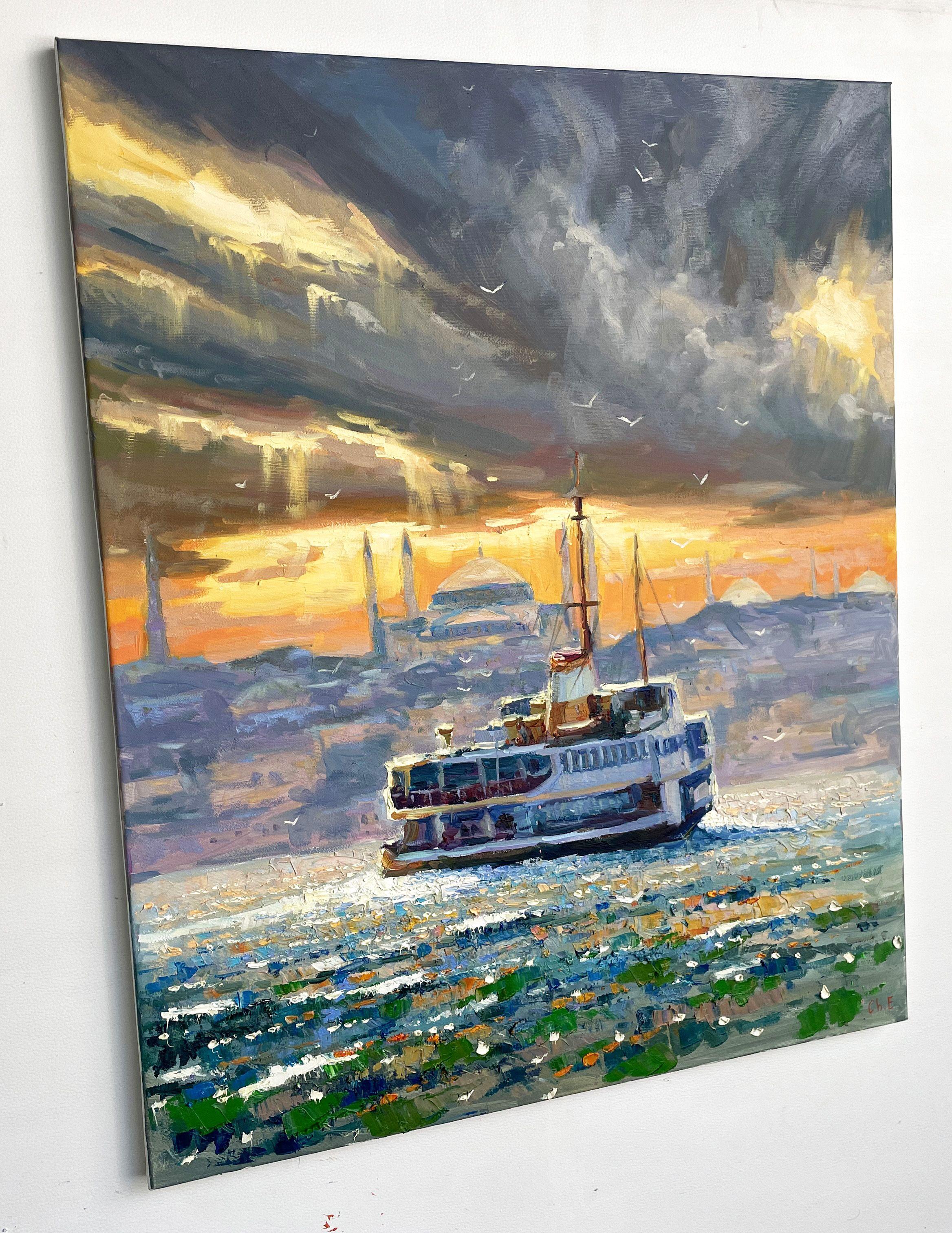Abendsee-Sonnenuntergang, Gemälde, Öl auf Leinwand (Impressionismus), Painting, von Evgeny Chernyakovsky