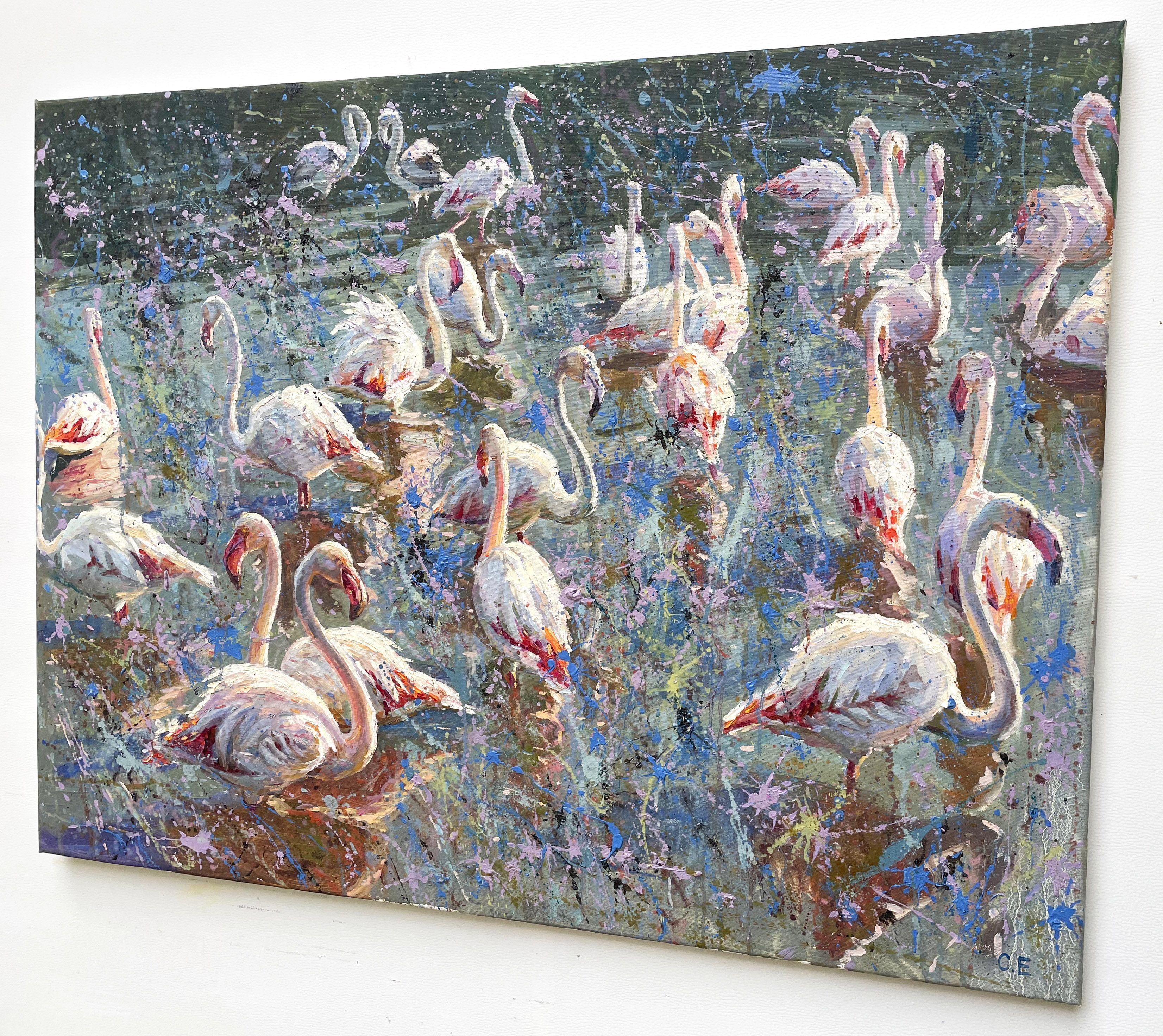 Flamingo-Teich, Gemälde, Öl auf Leinwand (Impressionismus), Painting, von Evgeny Chernyakovsky
