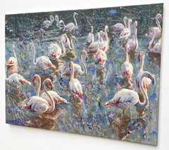 Flamingo Pond, Painting, Oil on Canvas