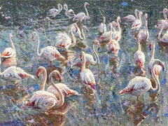 Flamingo Pond, Painting, Oil on Canvas