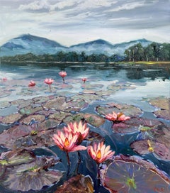 Lake with lilies, Painting, Oil on Canvas
