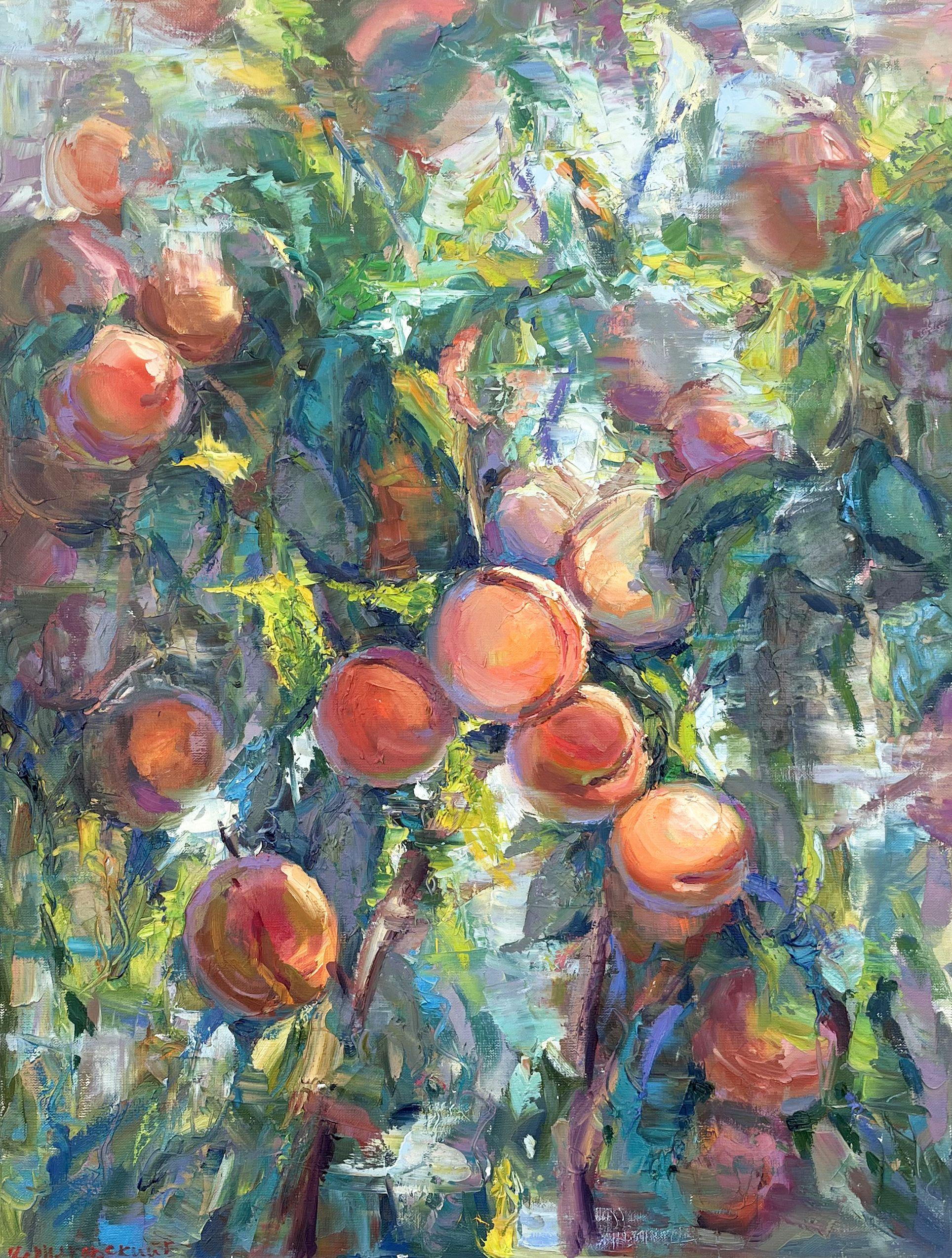 Original Oil painting by Ukrainian artist Evgeny Chernyakovsky      "Peaches"  80.0 X 60.0 CM / 31.4 X 23.6 IN  HIGH QUALITY oil on canvas  Signed on the front and back  Dated 2023  Good condition  GUARANTEE OF AUTHENTICITY   :: Painting ::