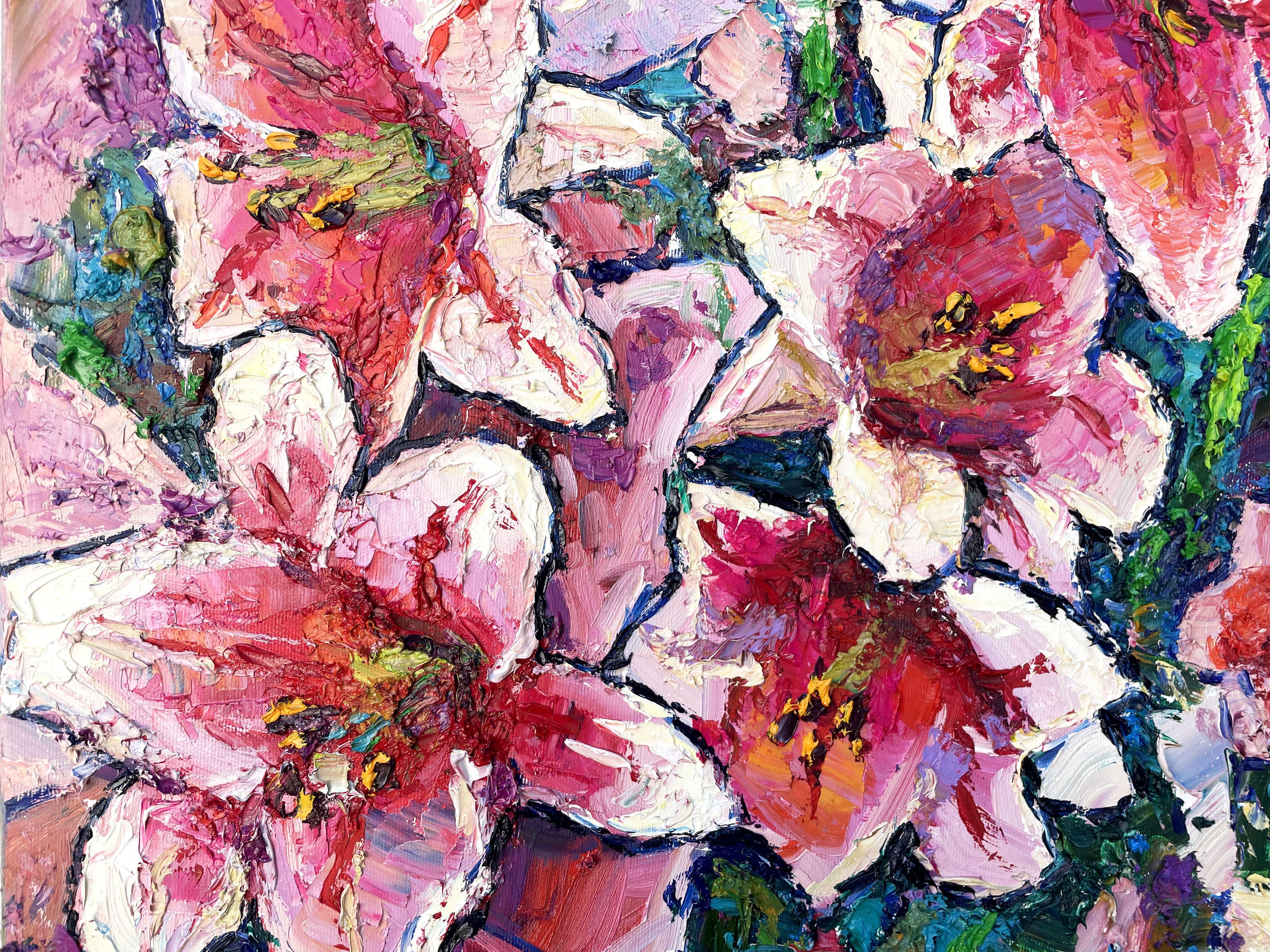 Red lilies, Painting, Oil on Canvas For Sale 3