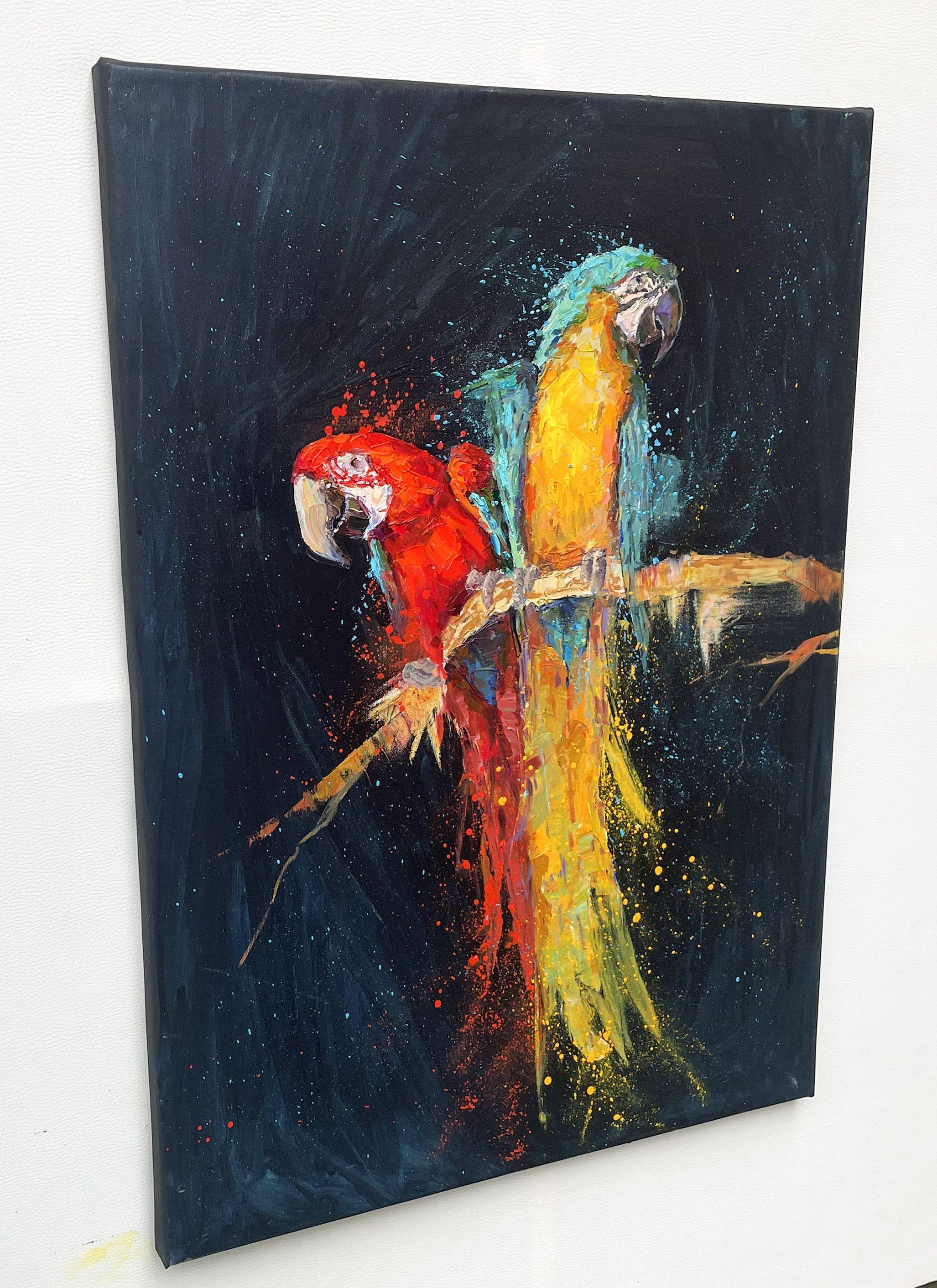 Red parrots, Painting, Oil on Canvas For Sale 2
