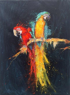 Red parrots, Painting, Oil on Canvas