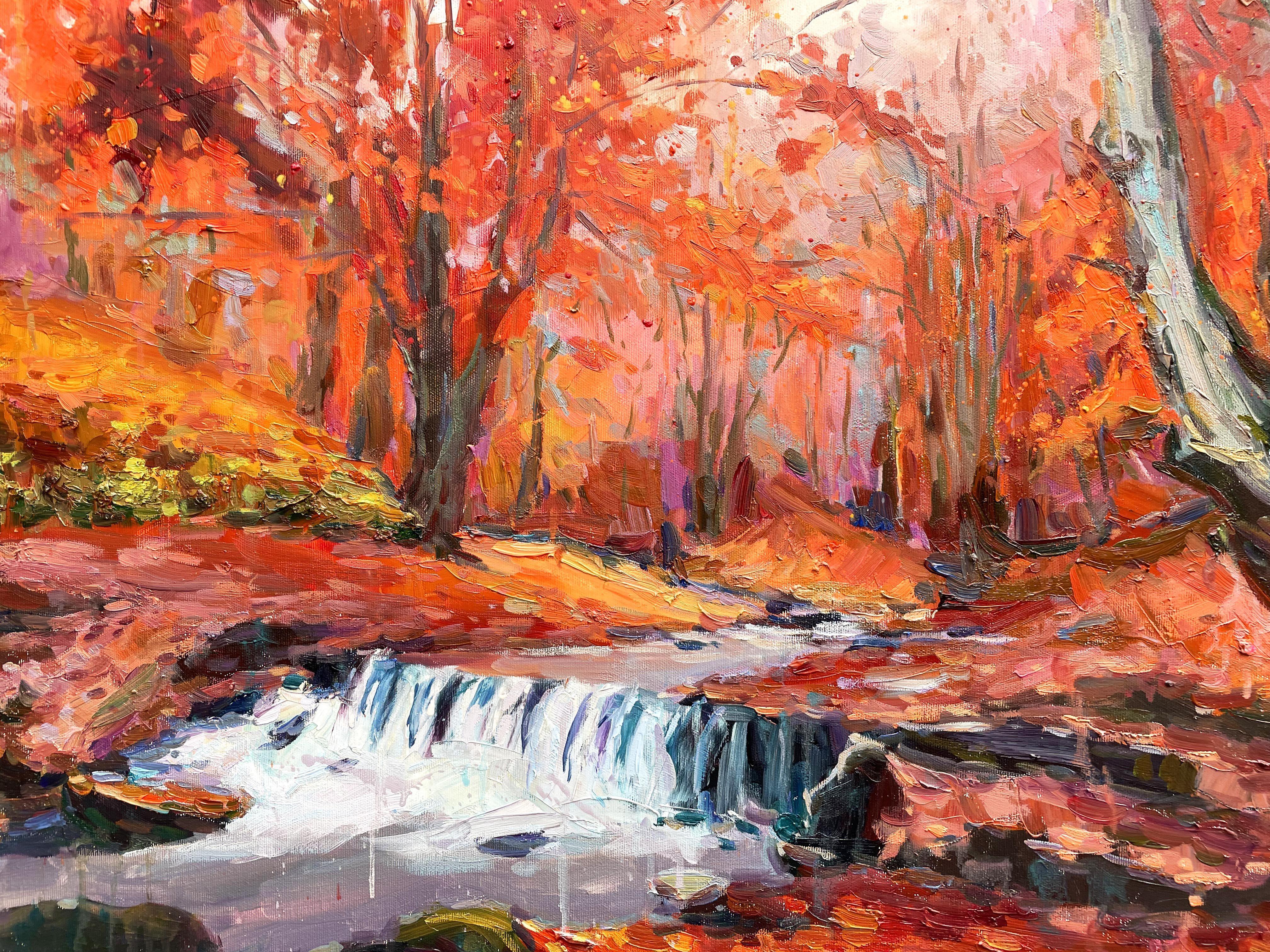 río en bosque otoñal, Pintura, Óleo sobre lienzo en venta 1