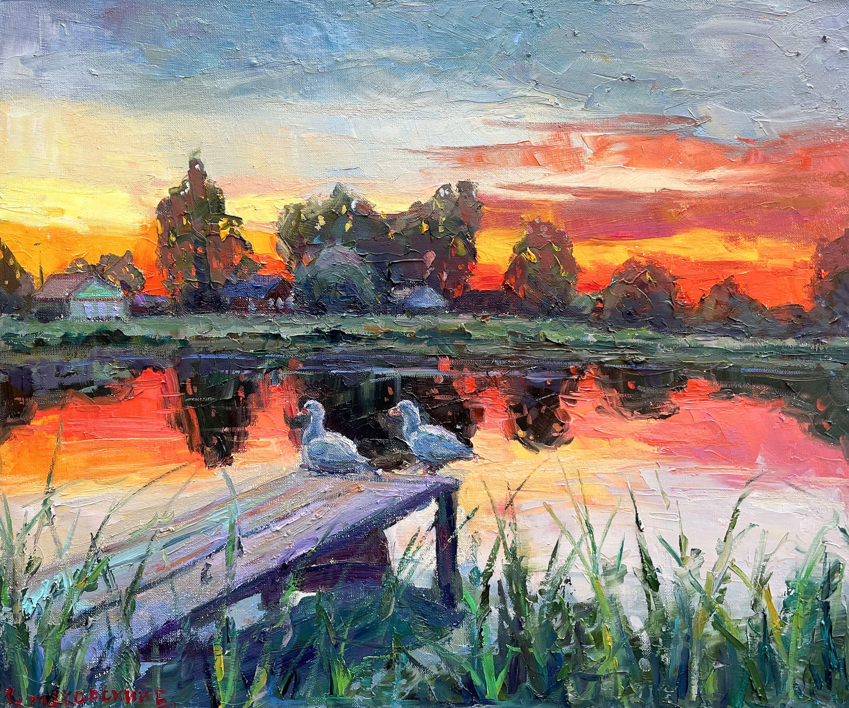 Original Oil painting by Ukrainian artist Evgeny Chernyakovsky "River" 50.0 X 60.0 CM / 19.6 X 23.6 IN HIGH QUALITY oil on canvas Signed on the front and back Dated 2023 Good condition GUARANTEE OF AUTHENTICITY :: Painting :: Impressionist :: This