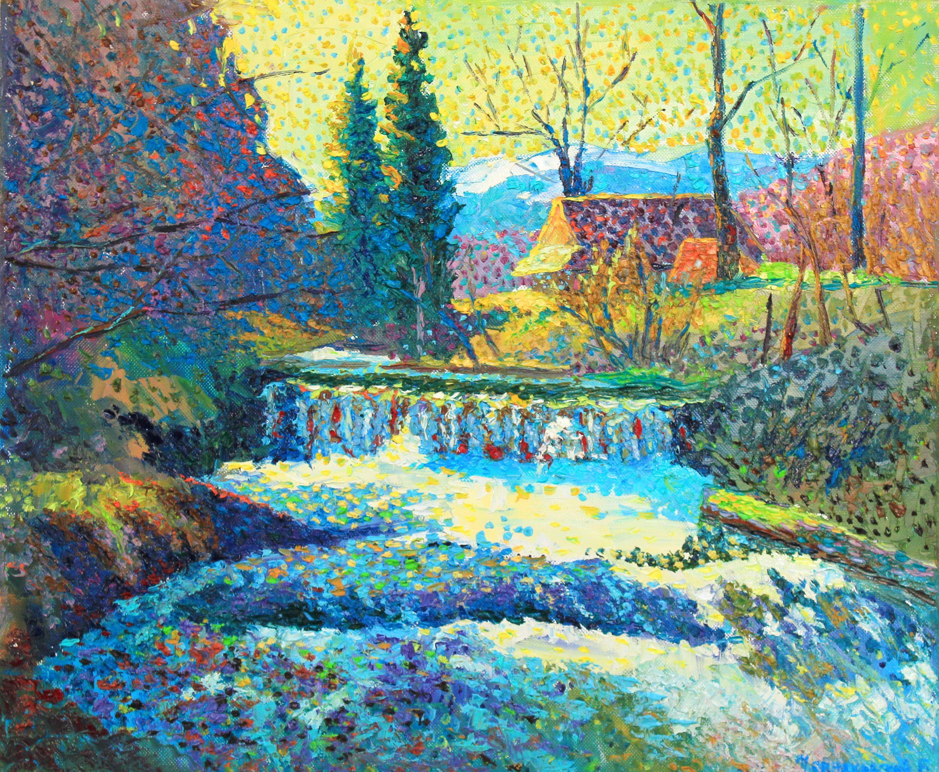 Original Oil painting by Ukrainian artist Evgeny Chernyakovsky    "  River  "  50.0 X 60.0 CM / 19.6 X 23.6 IN  HIGH QUALITY oil on canvas  Signed on the front and back  Dated 2020  Good condition  GUARANTEE OF AUTHENTICITY :: Painting ::