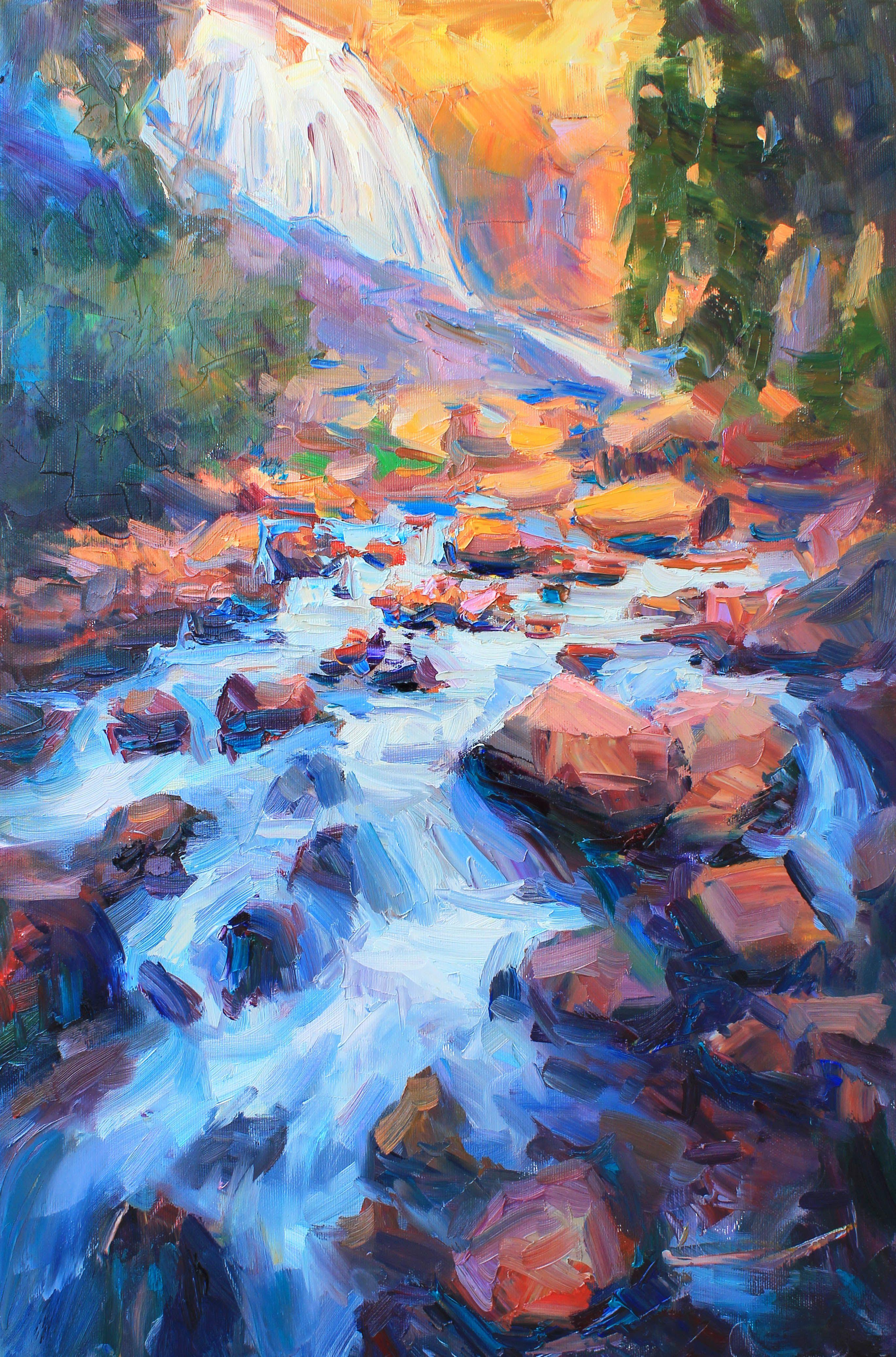Peinture, huile sur toile, rivière - Painting de Evgeny Chernyakovsky