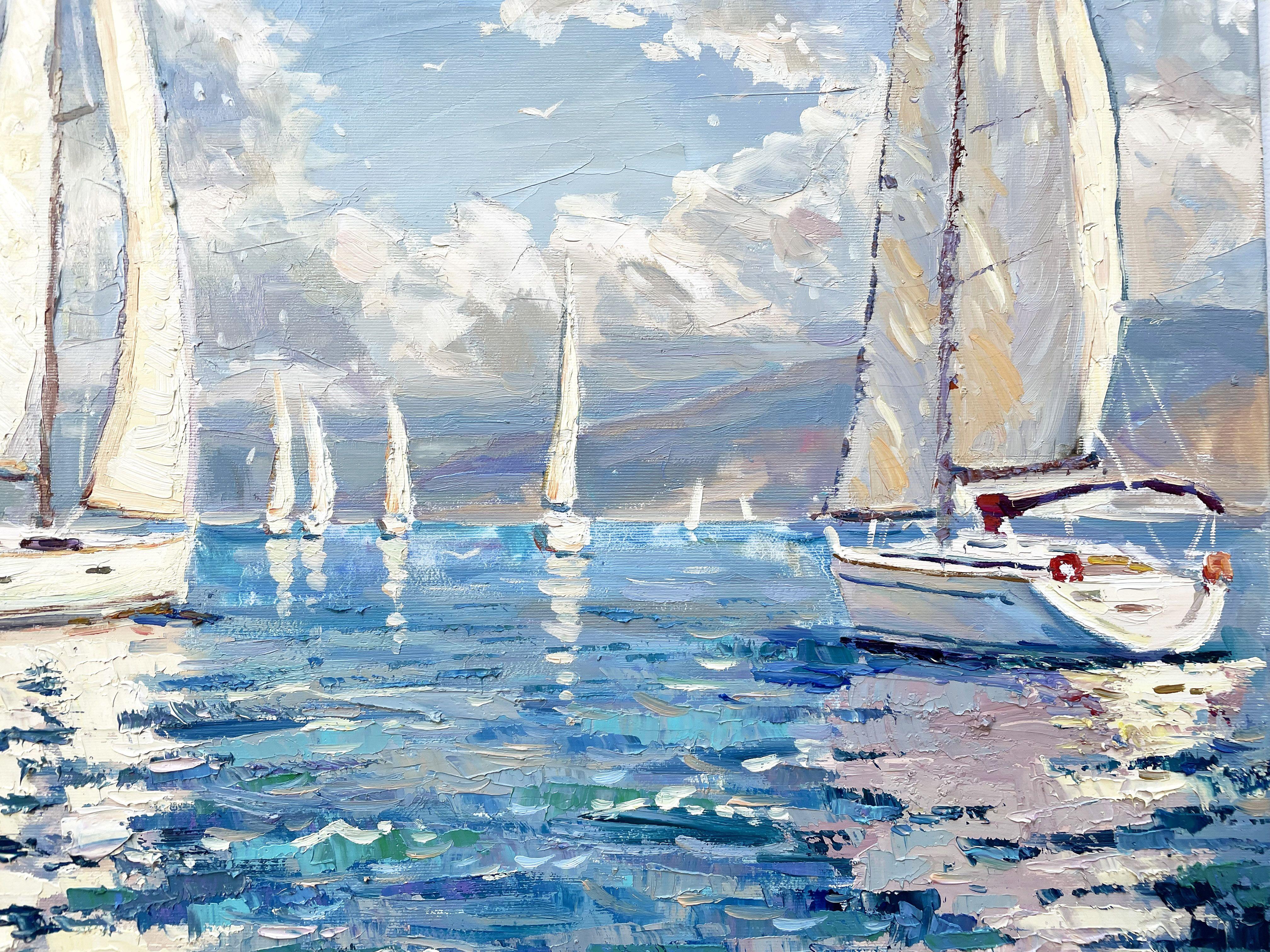 Veleros en el mar, Pintura, Óleo sobre lienzo en venta 1