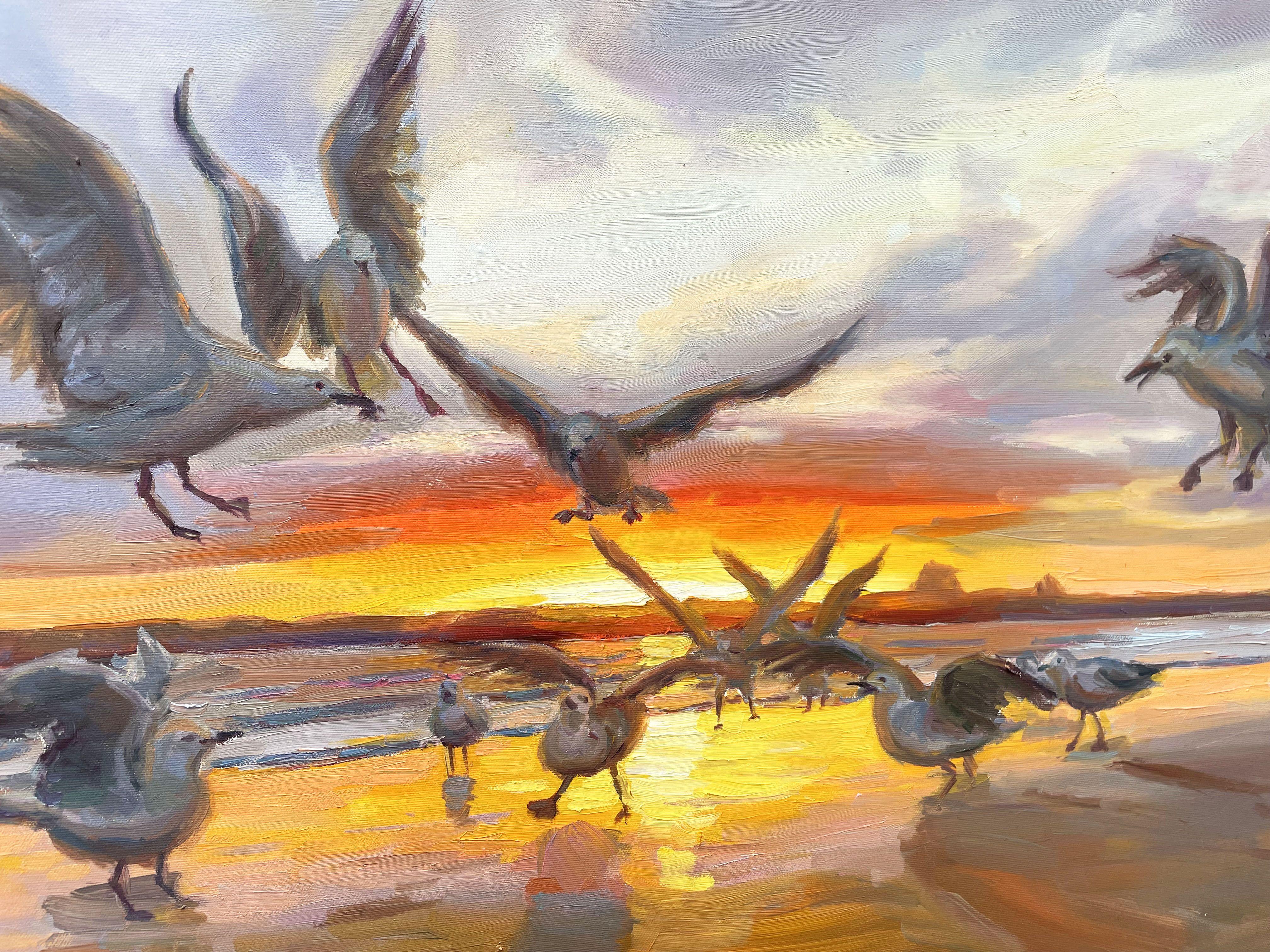 Seagulls, Painting, Oil on Canvas For Sale 3