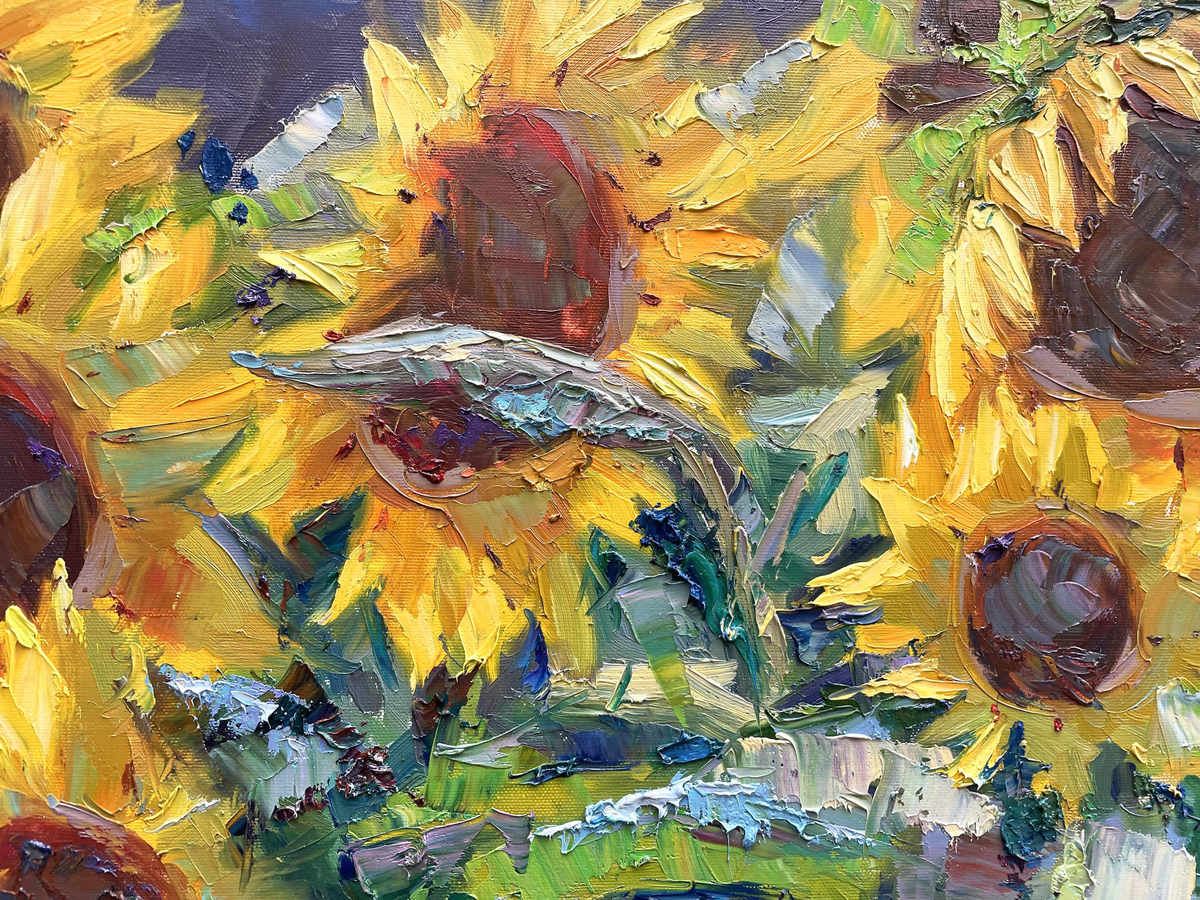 Sunflowers, Painting, Oil on Canvas For Sale 2