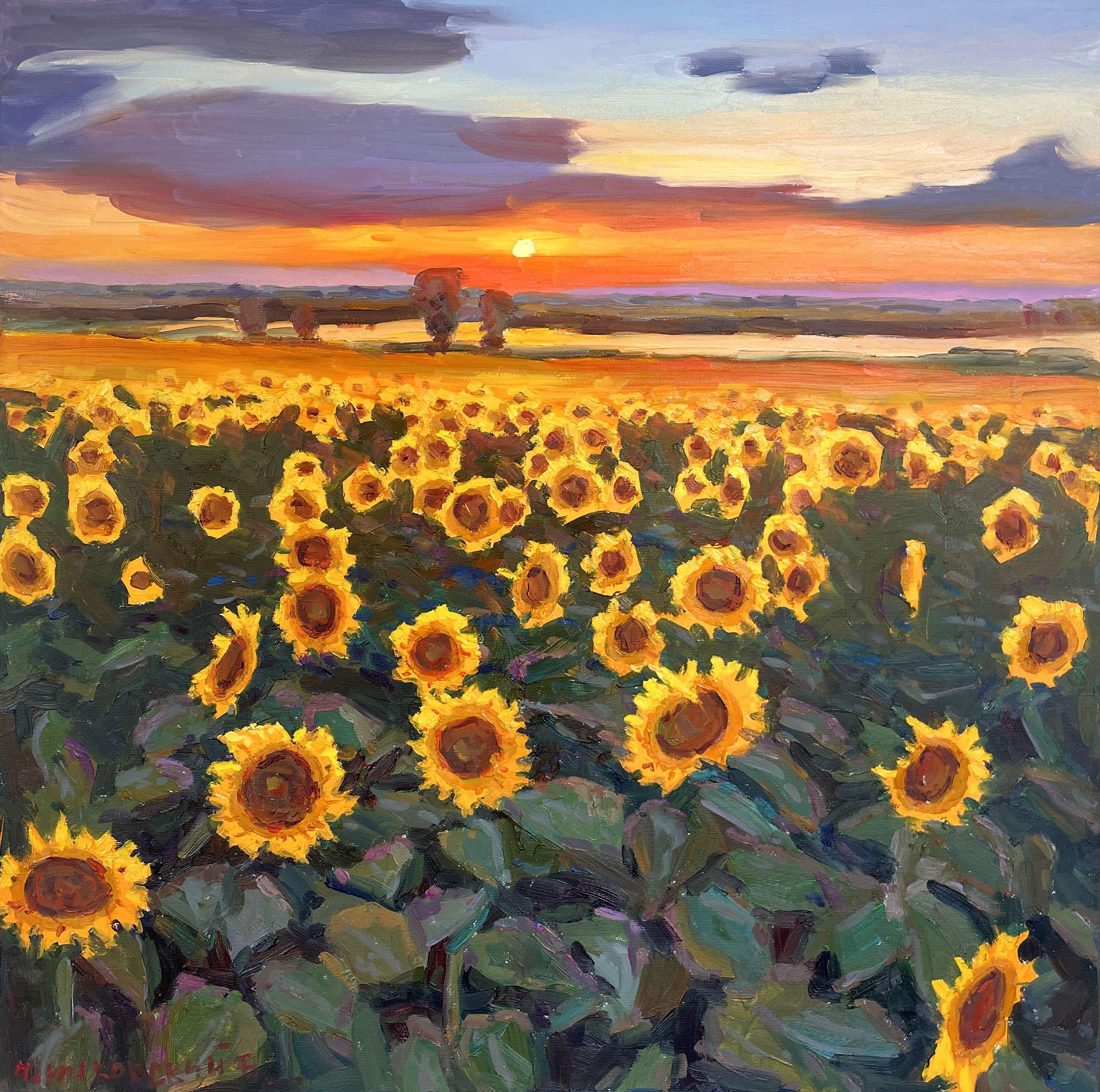 Original Oil painting by Ukrainian artist Evgeny Chernyakovsky      "  Sunflowers"  70.0 X 70.0 CM / 27.5 X 27.5 IN  HIGH QUALITY oil on canvas  Signed on the front and back  Dated 2023  Good condition  GUARANTEE OF AUTHENTICITY   :: Painting ::