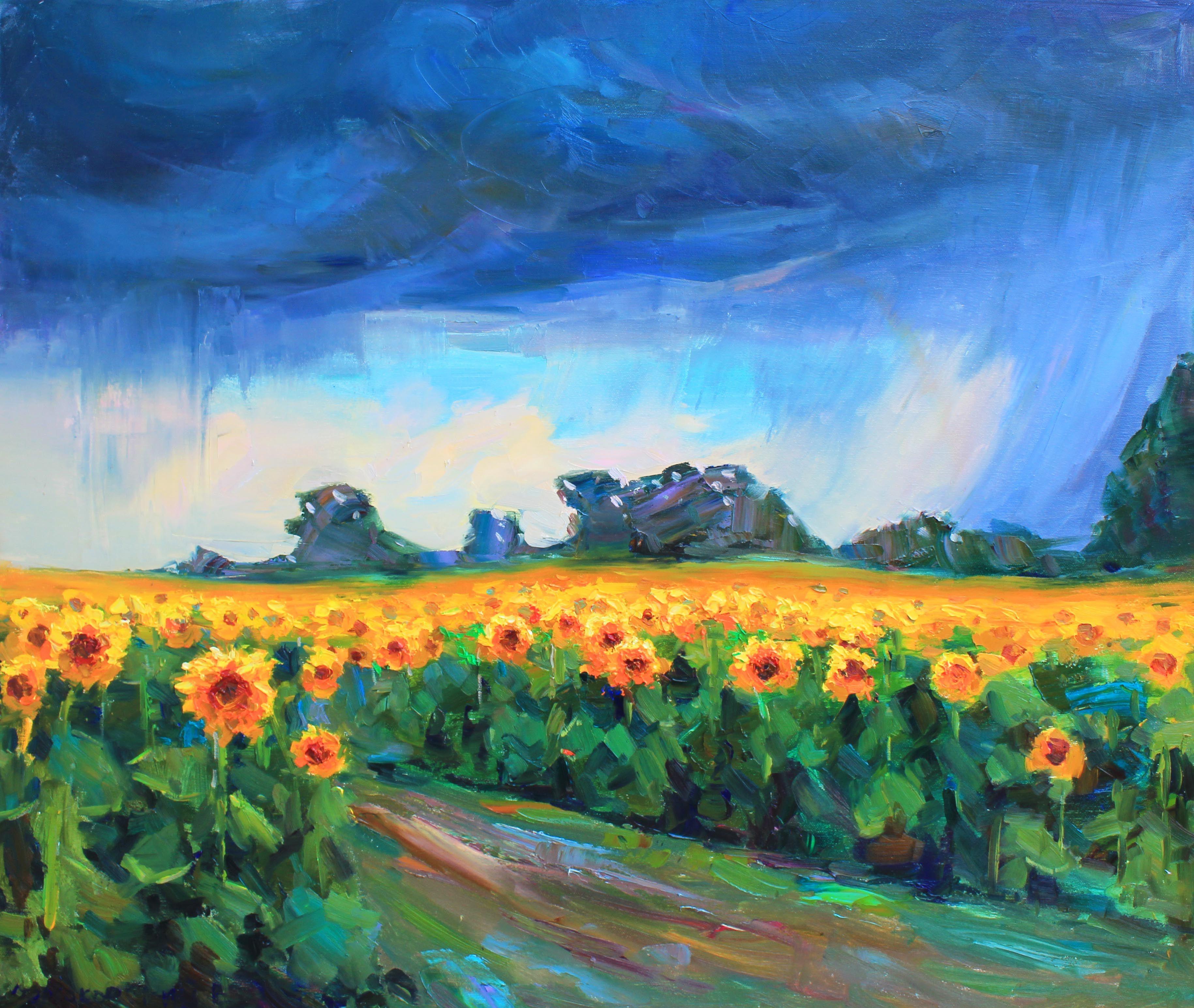 Original Oil painting by Ukrainian artist Evgeny Chernyakovsky    "  Sunflowers"  70.0 X 80.0 CM / 27.5 X 31.4 IN  HIGH QUALITY oil on canvas  Signed on the front and back  Dated 2022  Good condition  GUARANTEE OF AUTHENTICITY   :: Painting ::
