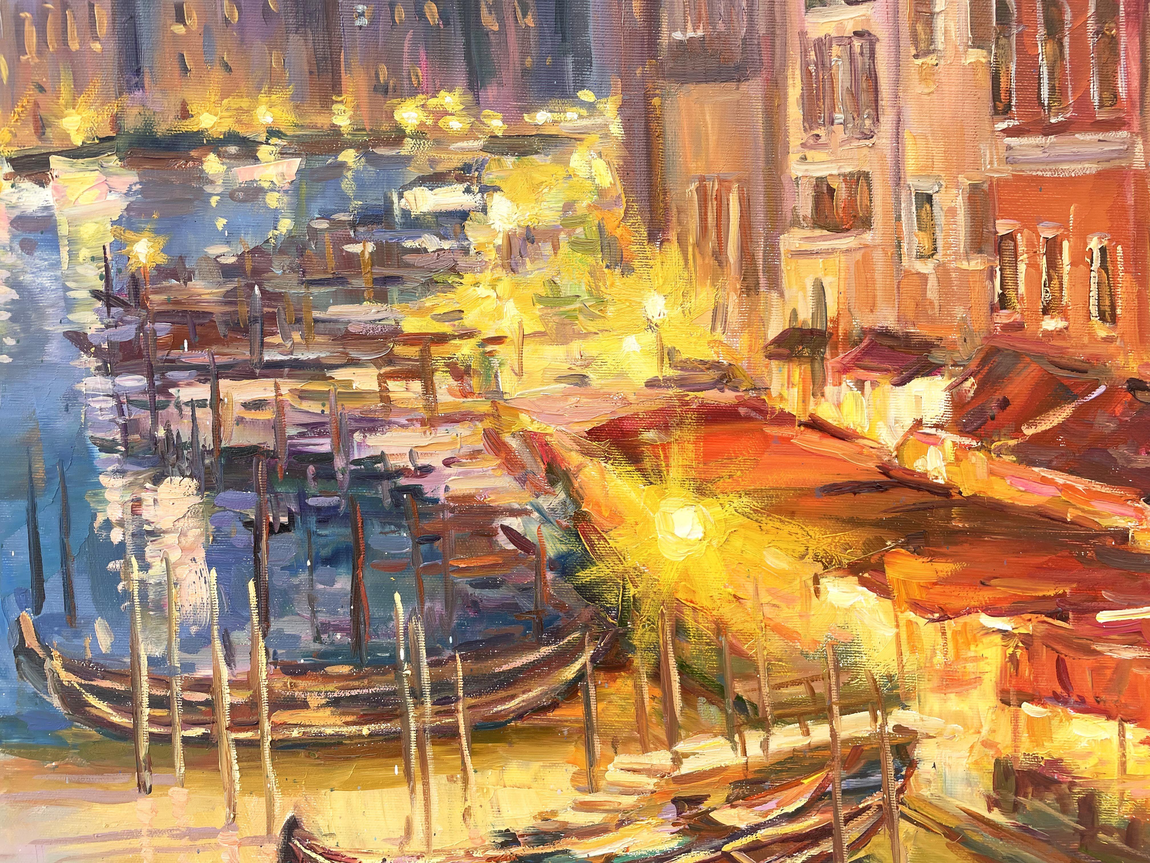 Venedig bei Nacht, Gemälde, Öl auf Leinwand im Angebot 1