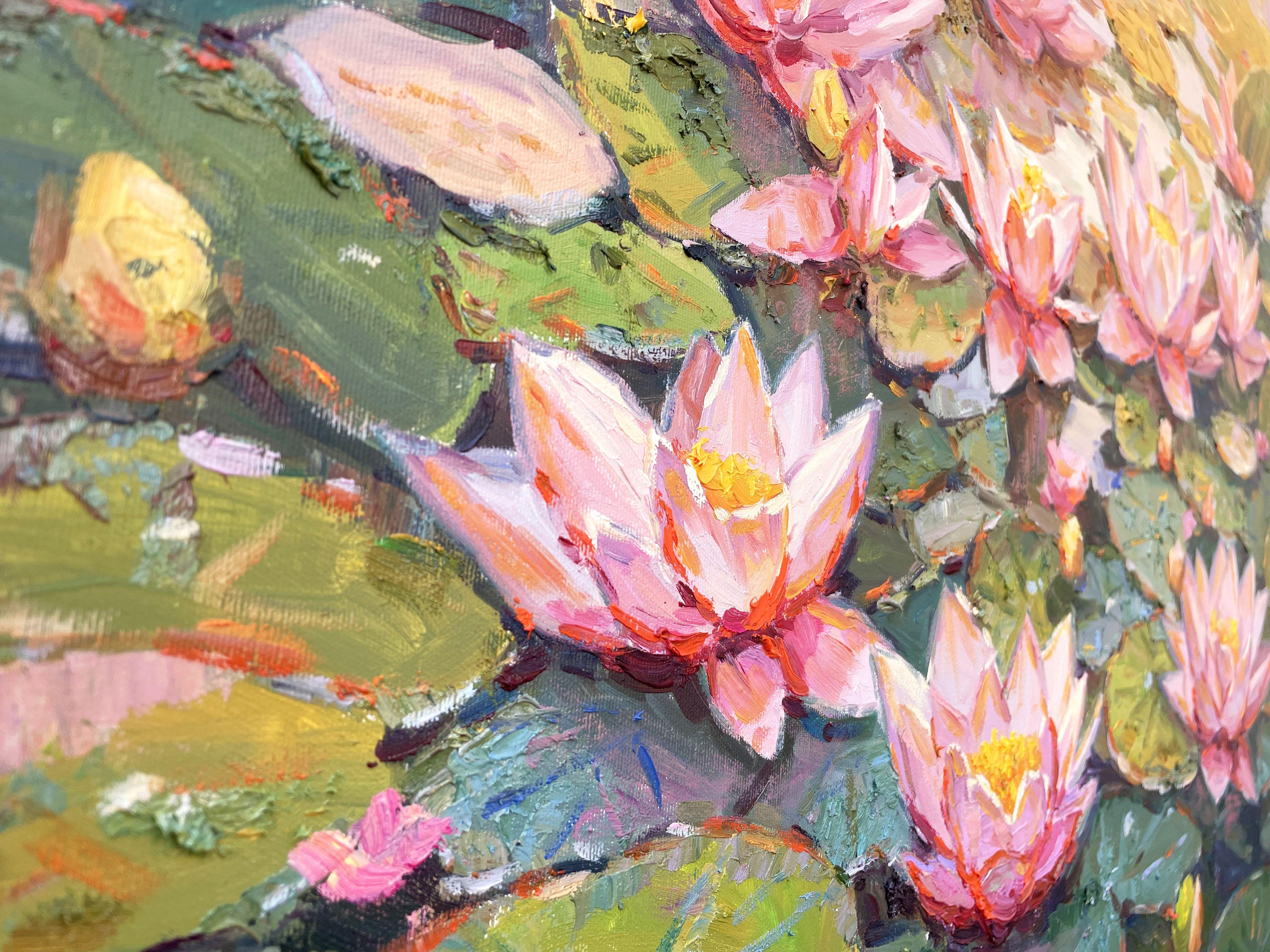 Water Lily Pond, Painting, Oil on Canvas For Sale 3