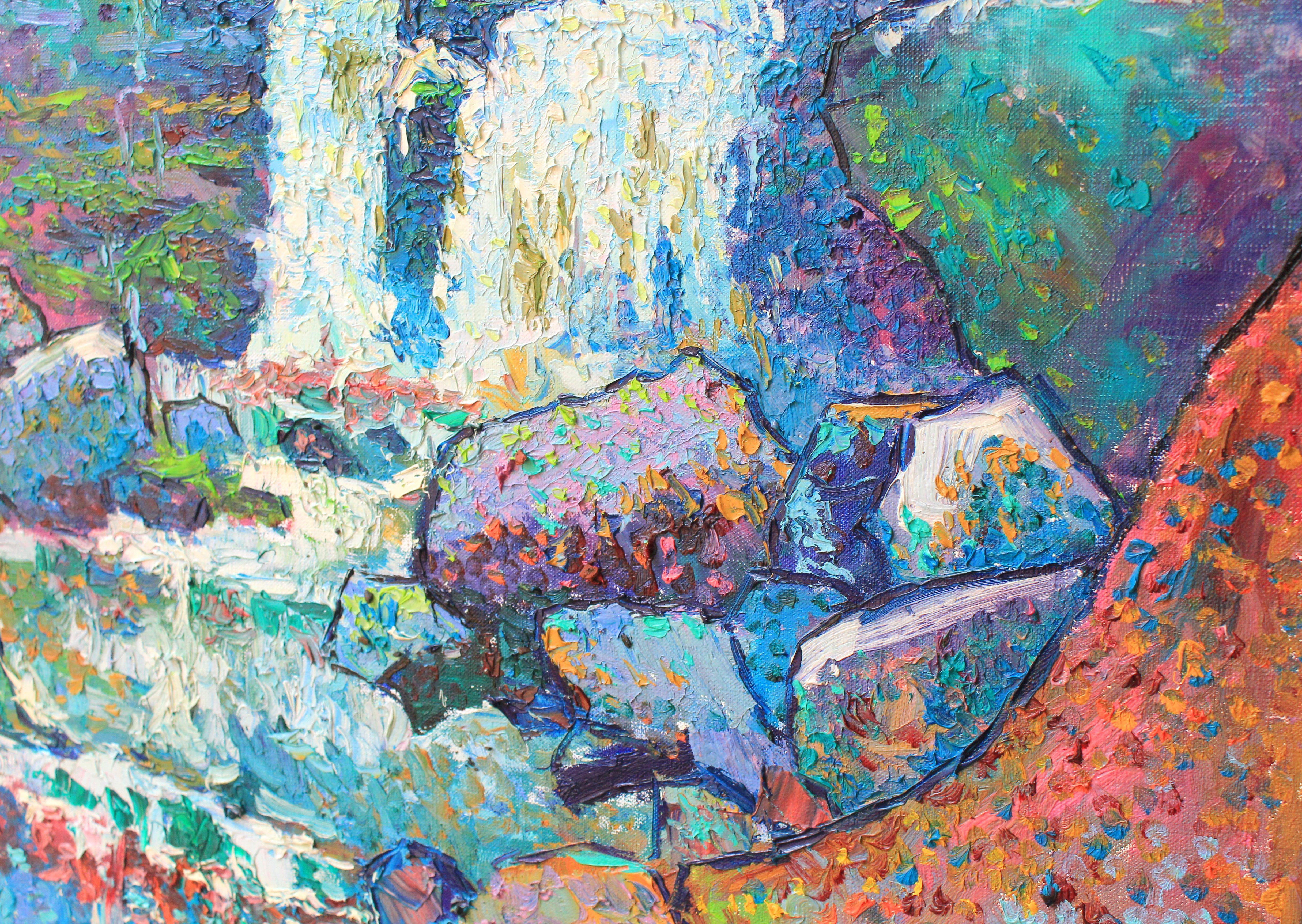 Waterfall, Painting, Oil on Canvas For Sale 4