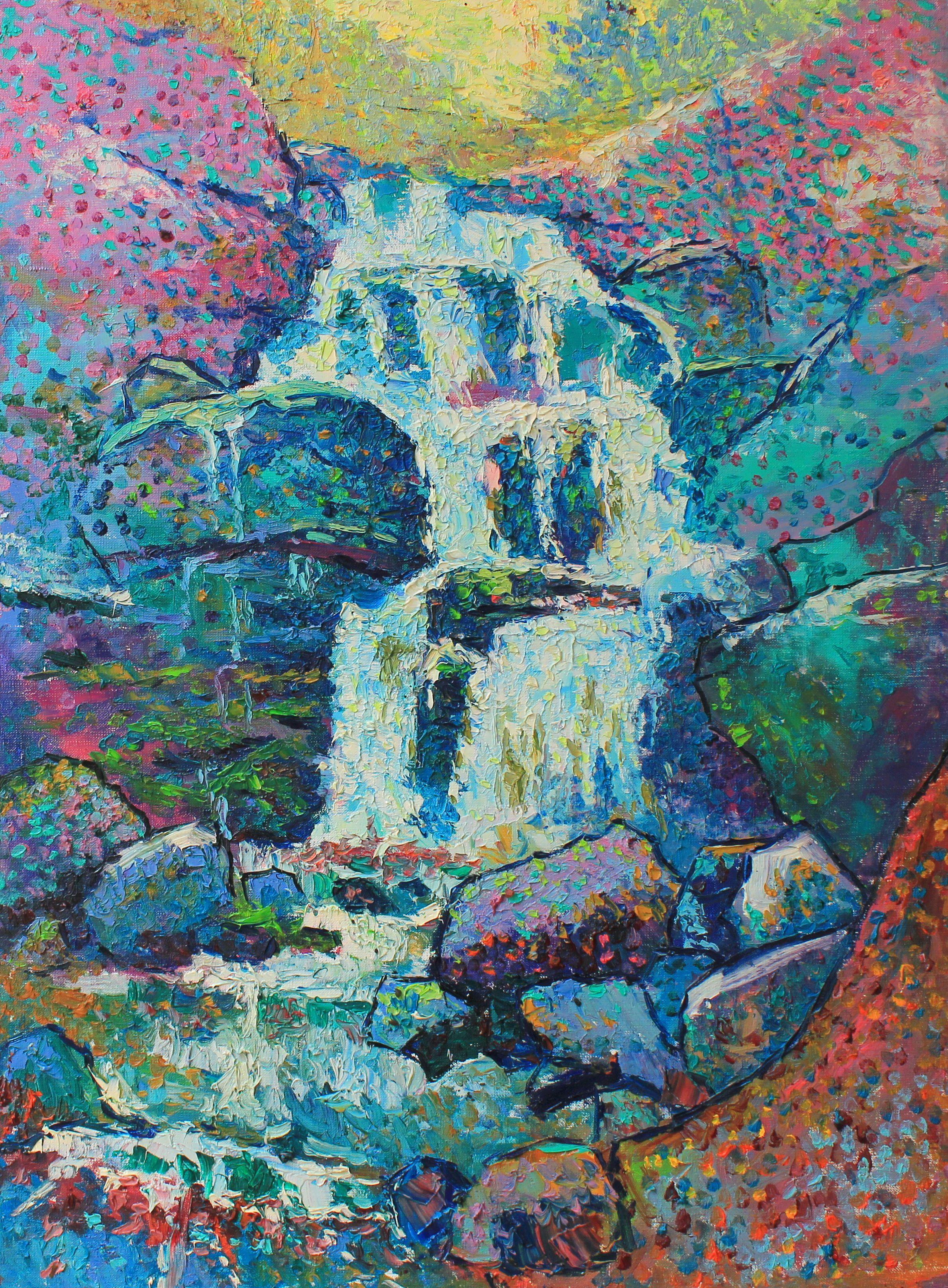 Original Oil painting by Ukrainian artist Evgeny Chernyakovsky    " Waterfall"  60.0 X 80.0 CM / 23.6 X 31.4 IN  HIGH QUALITY oil on canvas  Signed on the front and back  Dated 2020  Good condition  GUARANTEE OF AUTHENTICITY :: Painting ::