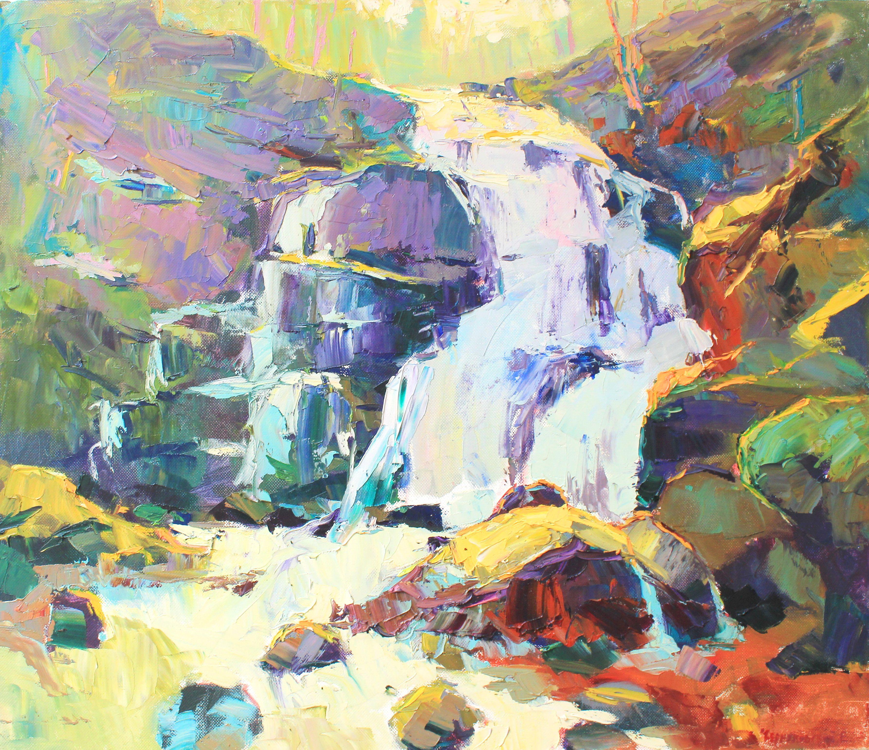 Original Oil painting by Ukrainian artist Evgeny Chernyakovsky    "Waterfall"  70.0 X 60.0 CM / 27.5 X 23.6 IN  HIGH QUALITY oil on canvas  Signed on the front and back  Dated 2020  Good condition  GUARANTEE OF AUTHENTICITY :: Painting ::