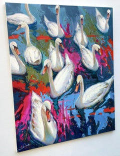 White swans, Painting, Oil on Canvas