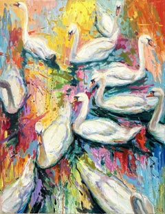 White Swans, Painting, Oil on Canvas