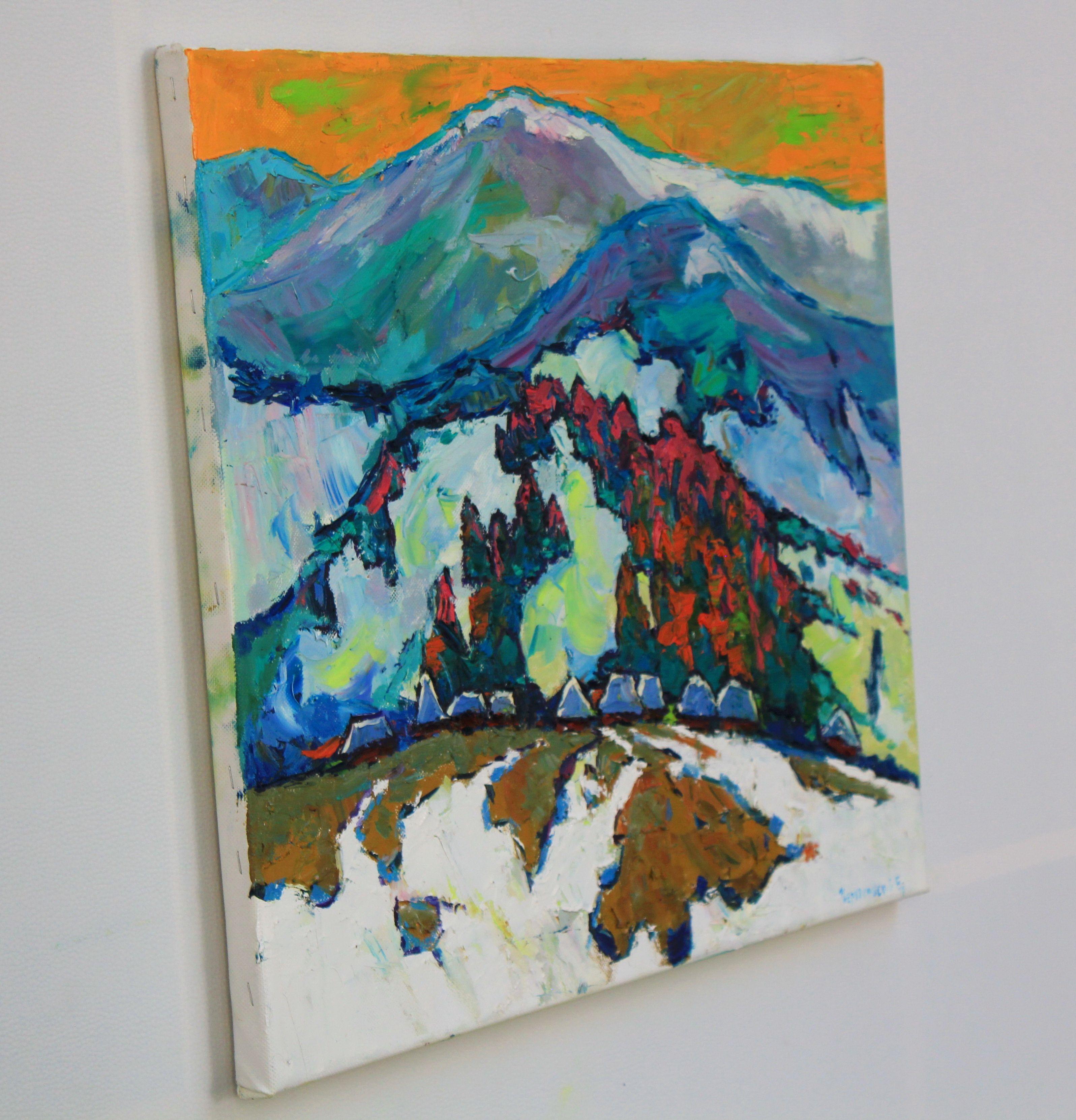 winter in the mountains, Painting, Oil on Canvas For Sale 1